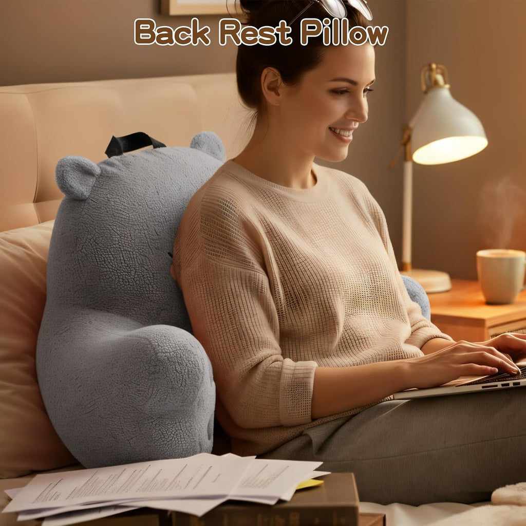 Ajicong Reading Pillow for Sitting in Bed Couch Teens/Adult, Back Rest Pillow for Sitting Up in Bed with Shredded Memory Foam, Includes Arm…