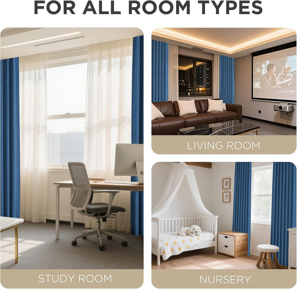 Joydeco Blackout Curtains for Bedroom - 90 Inch Long 100% Light Blocking 2 Panels Navy Blue Drapes, Thermal Insulated Room Darkening Curtai…