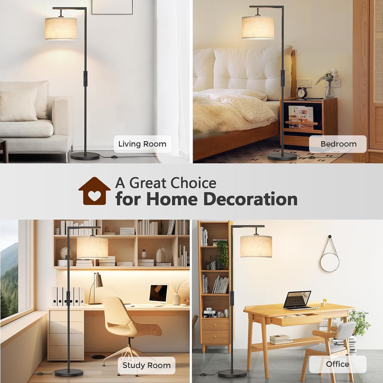 Floor Lamps with Remote Control and Stepless Dimmable Color Temperature and Brightness Standing Lamp with Adjustable Beige Linen…