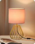 Pink and Gold Table Lamp, Small Bedside Lamp with Metal Base & Pink Linen Lampshade, Modern Nightstand Lamp, Little Cute Desk Lamp for…