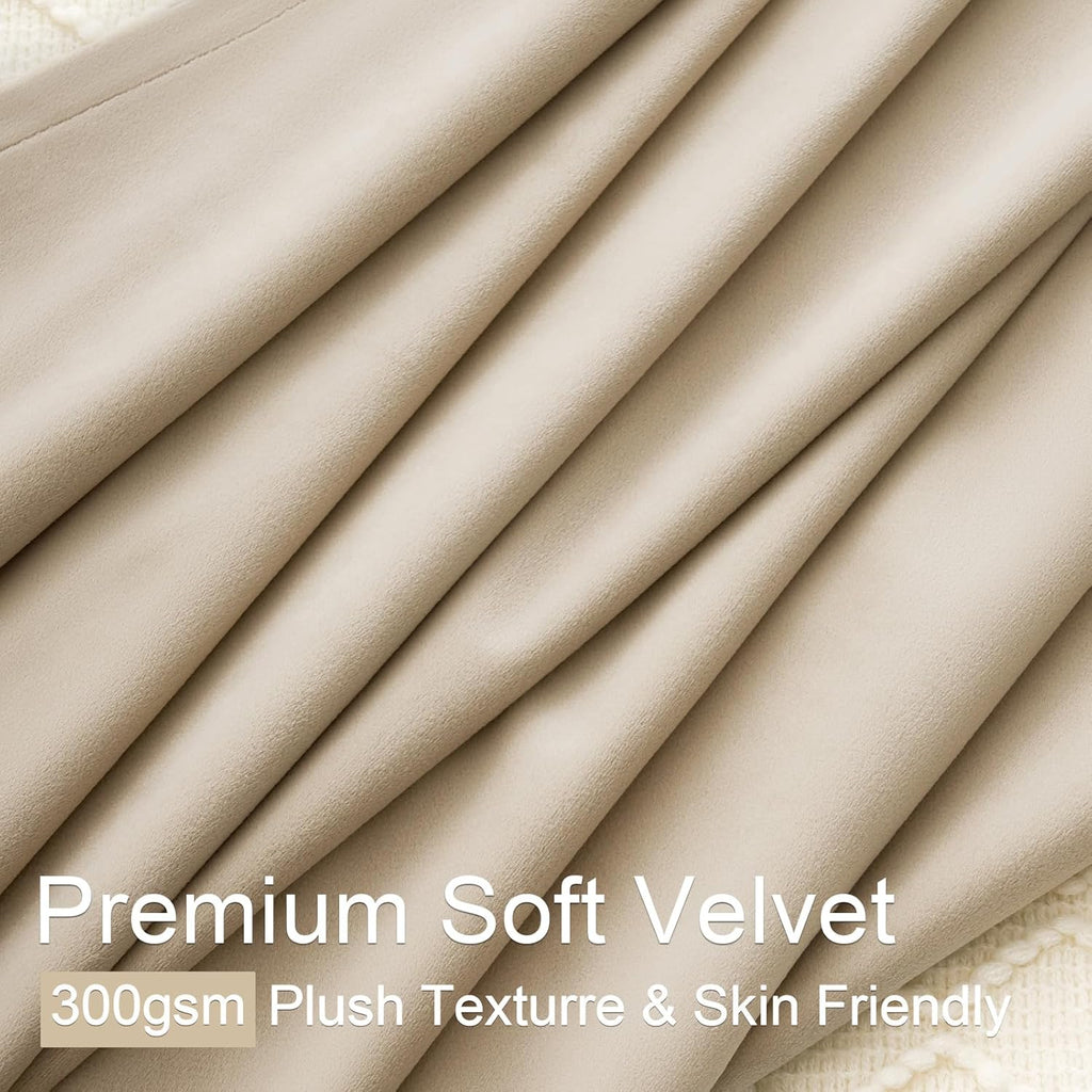 Drapenova 90 Inches Long Velvet Pinch Pleated Curtains for Living Room Bedroom Beige Modern Luxury Room Darkening Thermal Insulated…