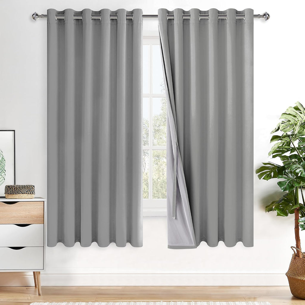 Xwzo 100% Blackout Window Curtains - Thermal Insulated & Completely Room Darkening Black Liner Window Treatment with Tiebacks for Bedroom/L…