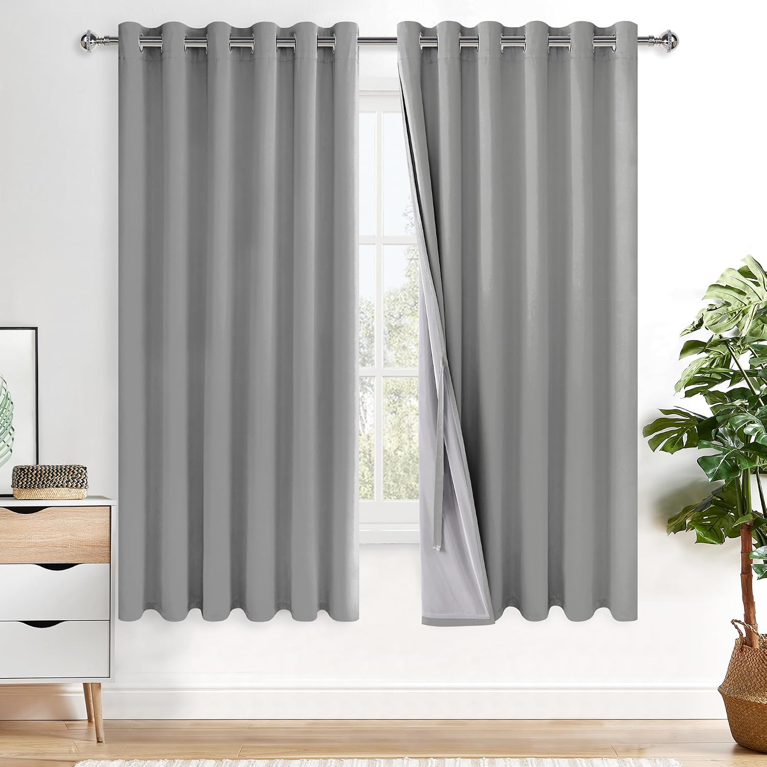 Xwzo 100% Blackout Window Curtains - Thermal Insulated & Completely Room Darkening Black Liner Window Treatment with Tiebacks for Bedroom/L…