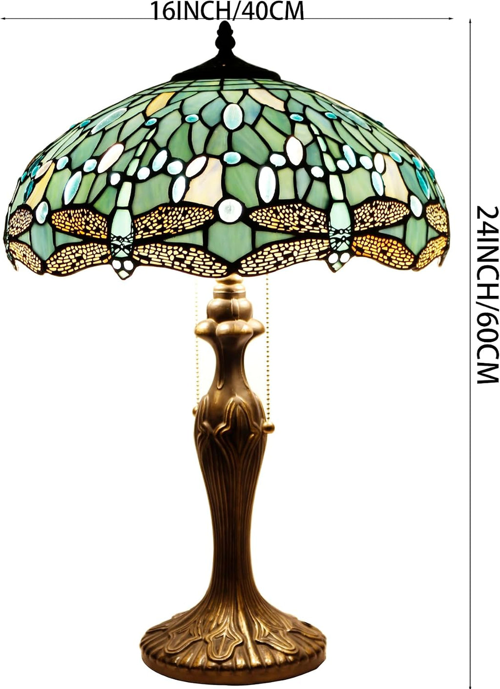 WERFACTORY Tiffany Lamp Sea Blue Stained Glass Bedside Table Lamp Dragonfly Style Desk Reading Light Metal Base 16X16X24 Inches Decor…