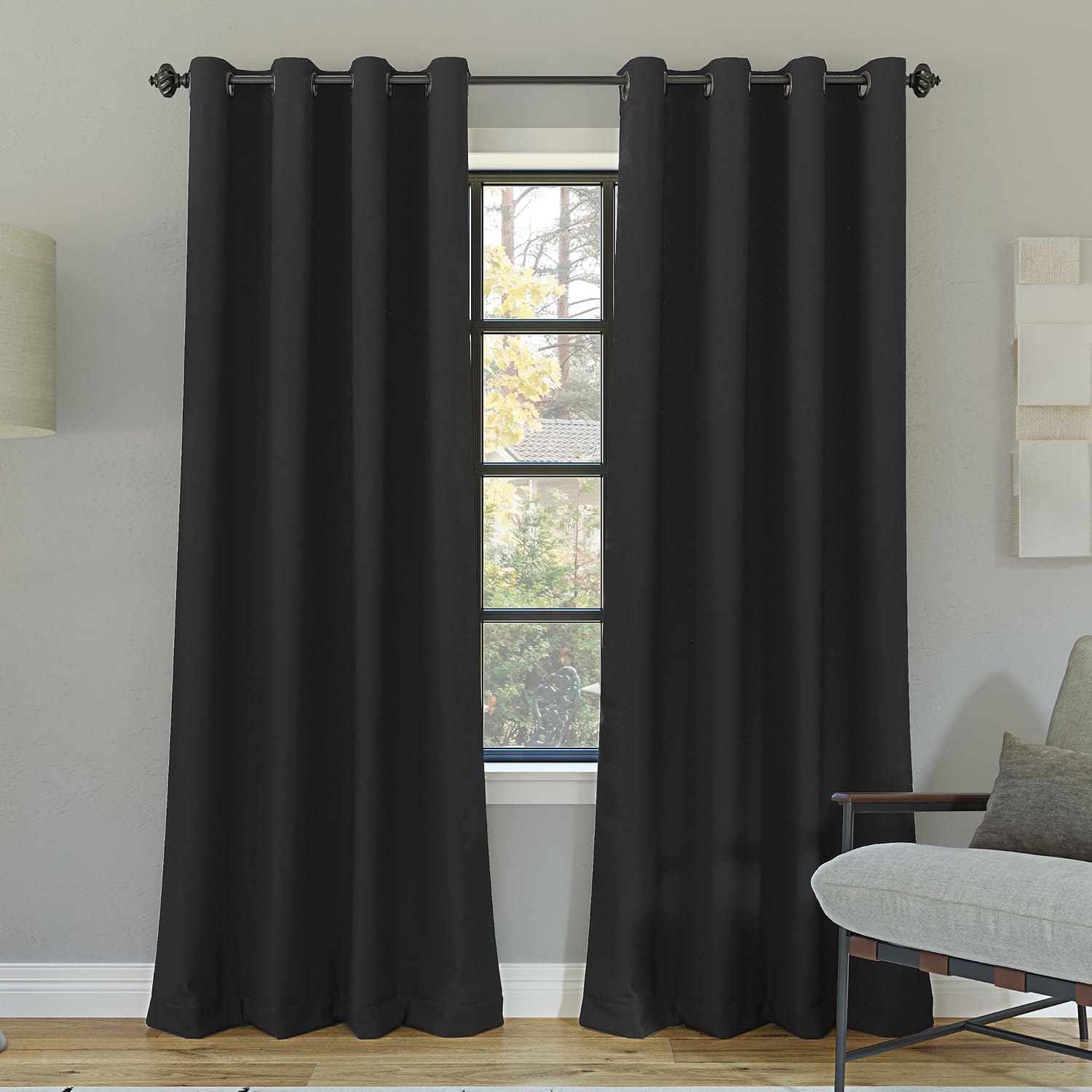 Sun Zero Nordic 2-Pack Theater Grade Noise Reducing Extreme 100% Blackout Grommet Curtain Panel Pair, 52" x 63, Coal Gray