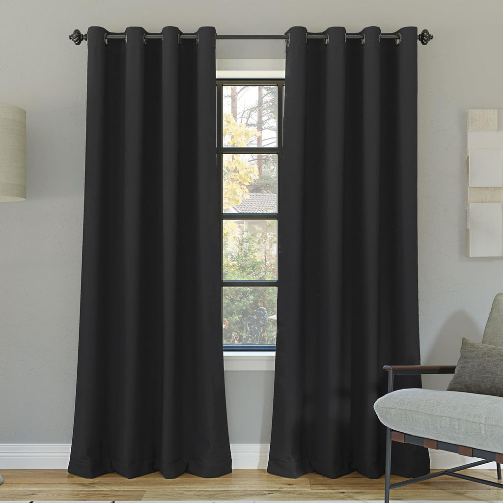 Sun Zero Nordic 2-Pack Theater Grade Noise Reducing Extreme 100% Blackout Grommet Curtain Panel Pair, 52" x 54, Coal Gray