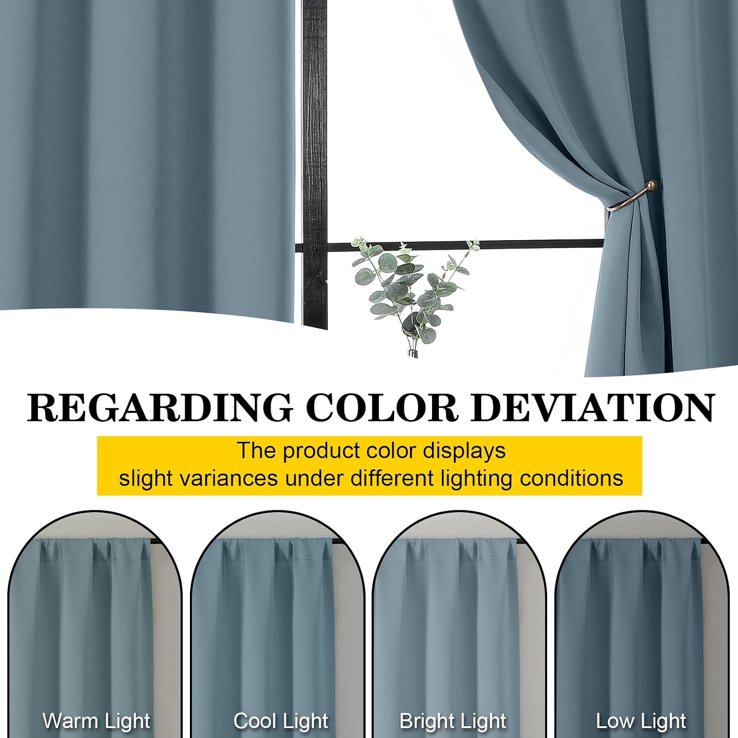 WelvetBLK Stone Blue Room Darkening Curtains for Bedroom Living Room 45 Inch Length 2 Panels Set, Soft Solid Thermal Insulated Rod Pocket S…