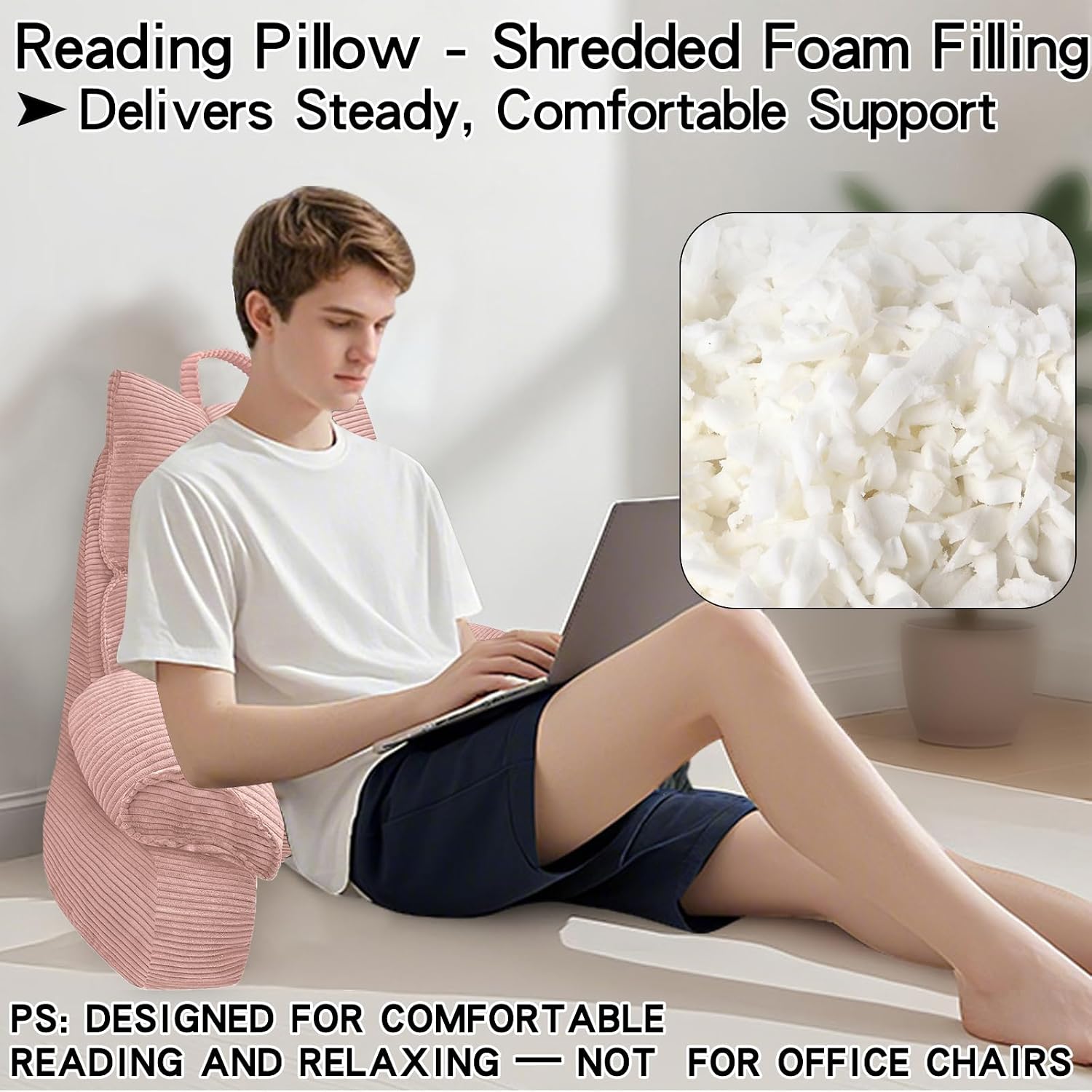 RRPAHWTV Reading Pillow for Bed with High Arm Rests, Back Support Pillow for Sitting Up in Bed with Shredded Memory Foam for Reading, TV…