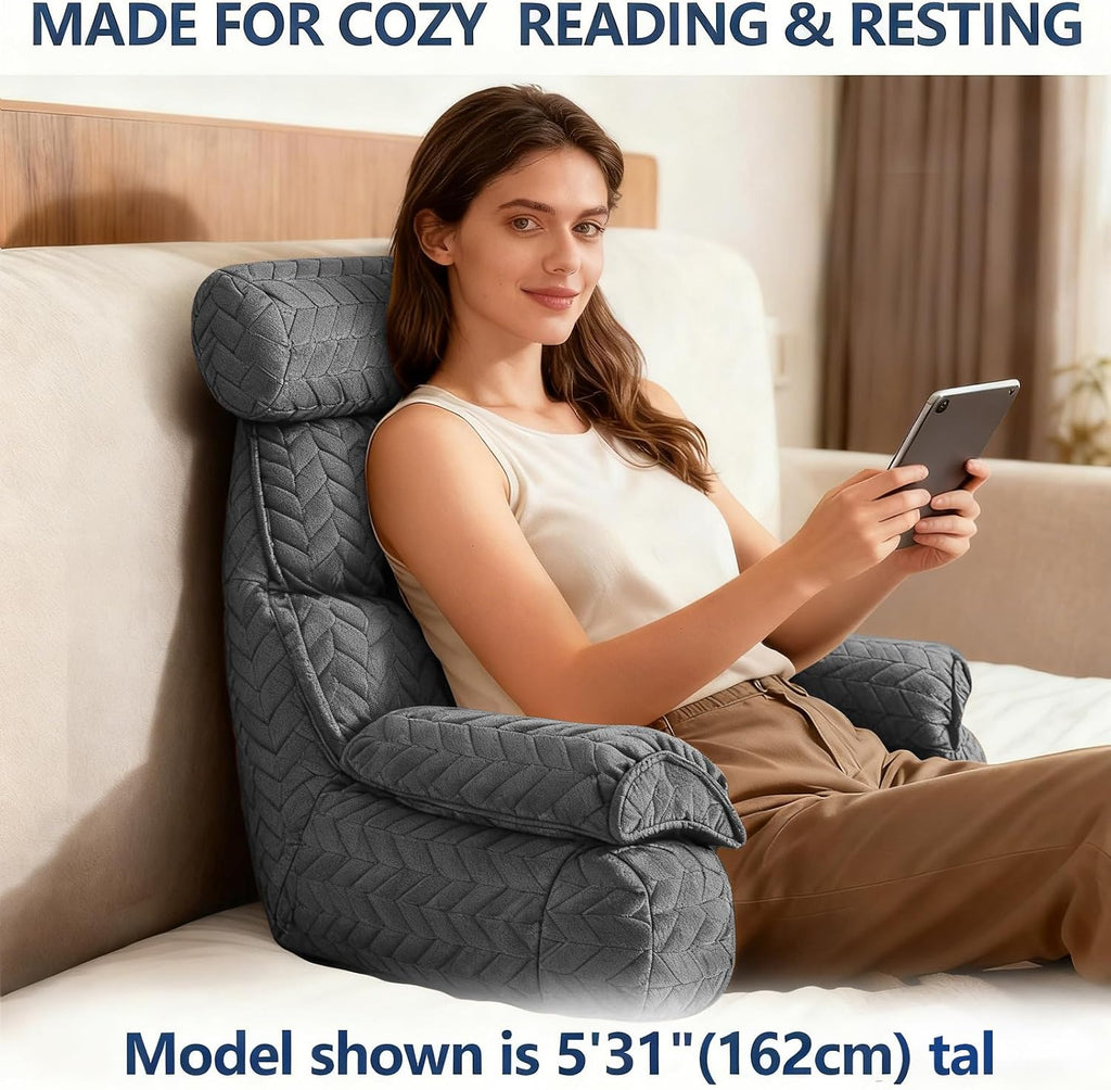 FXXUDVNIIN Back Pillow for Bed Sitting up – with 9.4" Armrests Bed Pillow for Sitting up, Inch Arms for Support, Ideal for Reading…