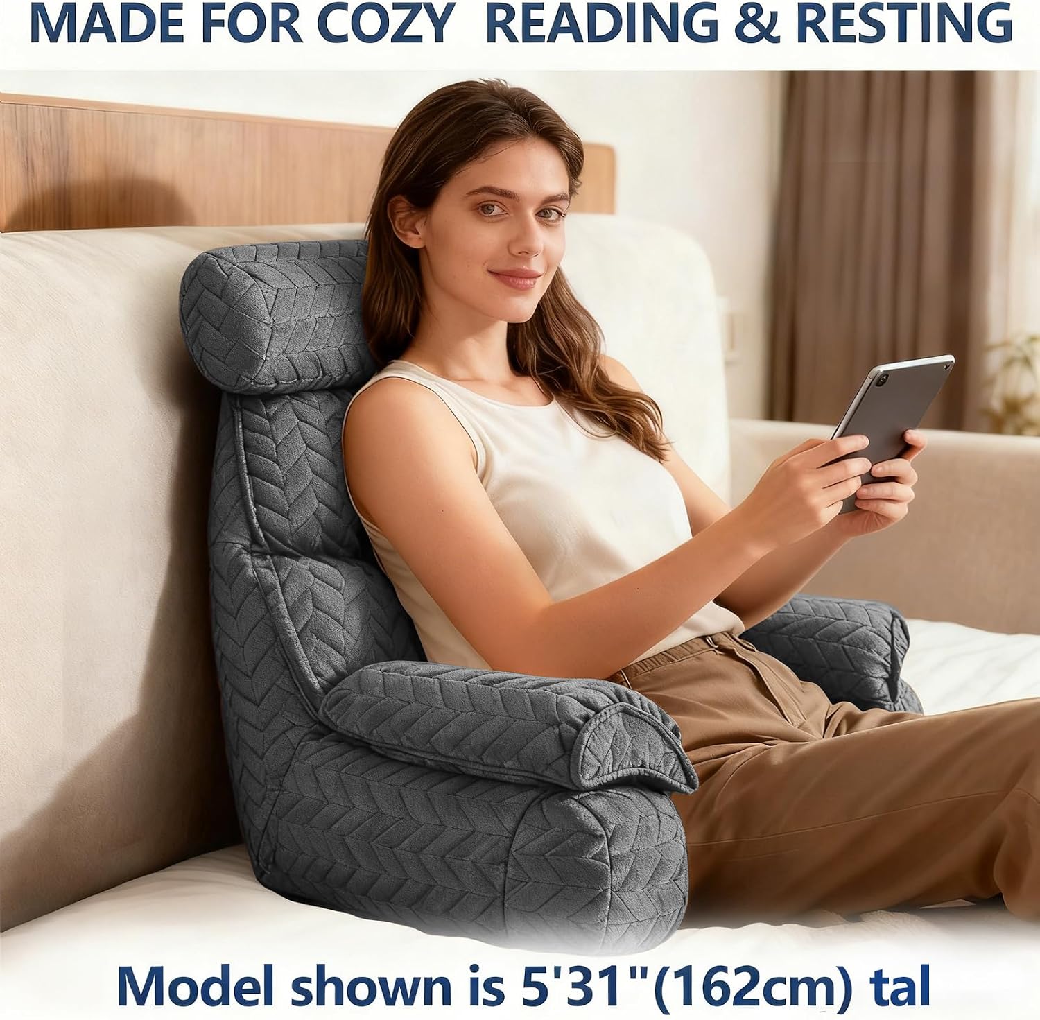 FXXUDVNIIN Back Pillow for Bed Sitting up – with 9.4" Armrests Bed Pillow for Sitting up, Inch Arms for Support, Ideal for Reading…