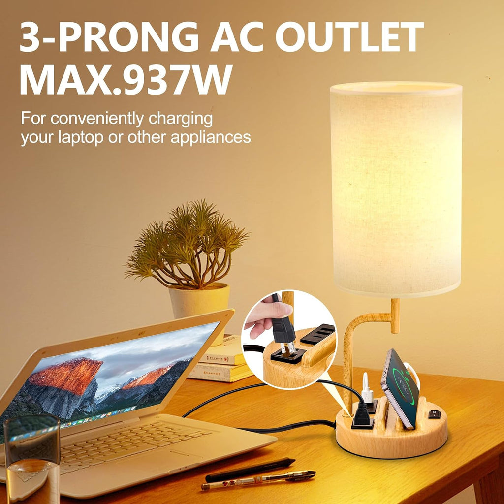 Dreamholder Table Lamp with 3 USB Charging Ports, Modern Desk Lamp with AC Outlet and Phone Stands, Perfect Bedside Lamp for Bedroom…