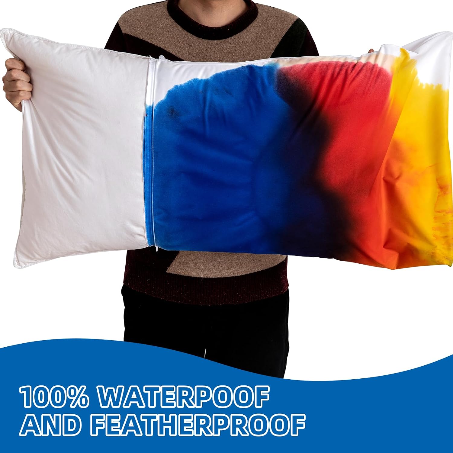 2 Pack Waterproof Pillow Protectors with Zipper Standard Size Zippered Pillow Case Protectors Hypoallergenic Bed Pillow Covers Encasement…
