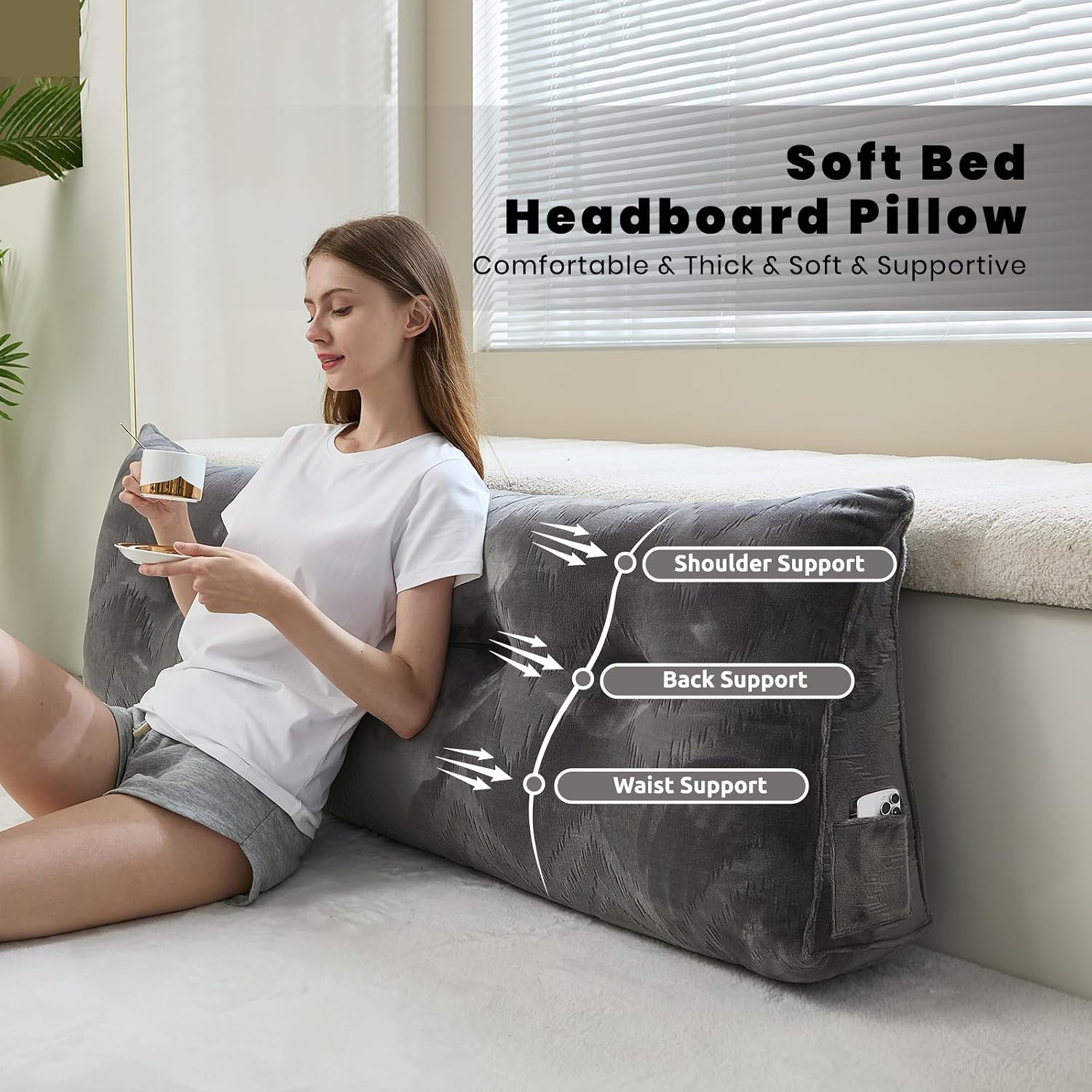 Zelladorra Headboard Pillow for Bed, Triangular Wedge Pillow Headboard Soft Support While Reading and Resting, Bed Bolster Cushion…