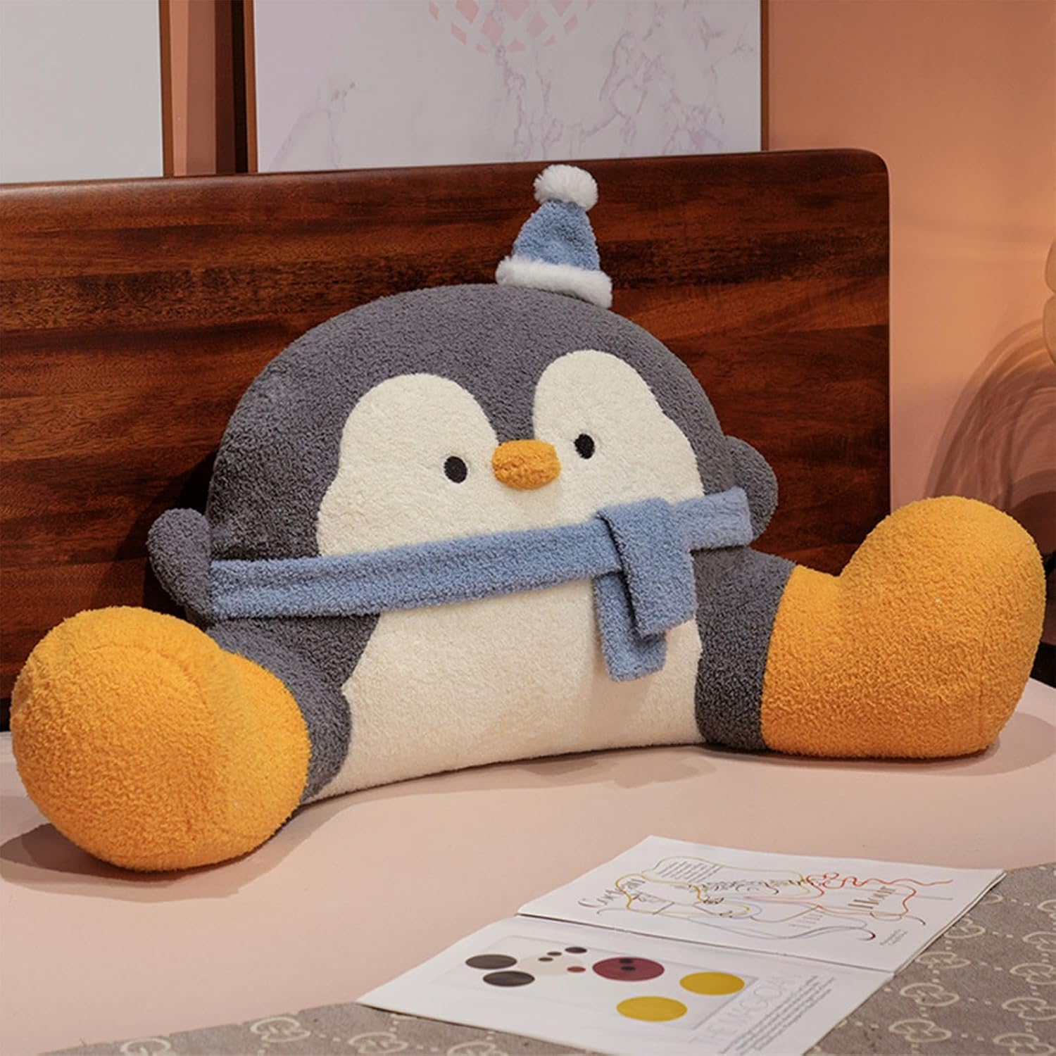 WLLYXUS Reading Pillow for Bed, Backrest Pillow for Sitting in Bed, Back Support Cushion, Penguin Reading Pillow for Sofa (Gray, S: 25…