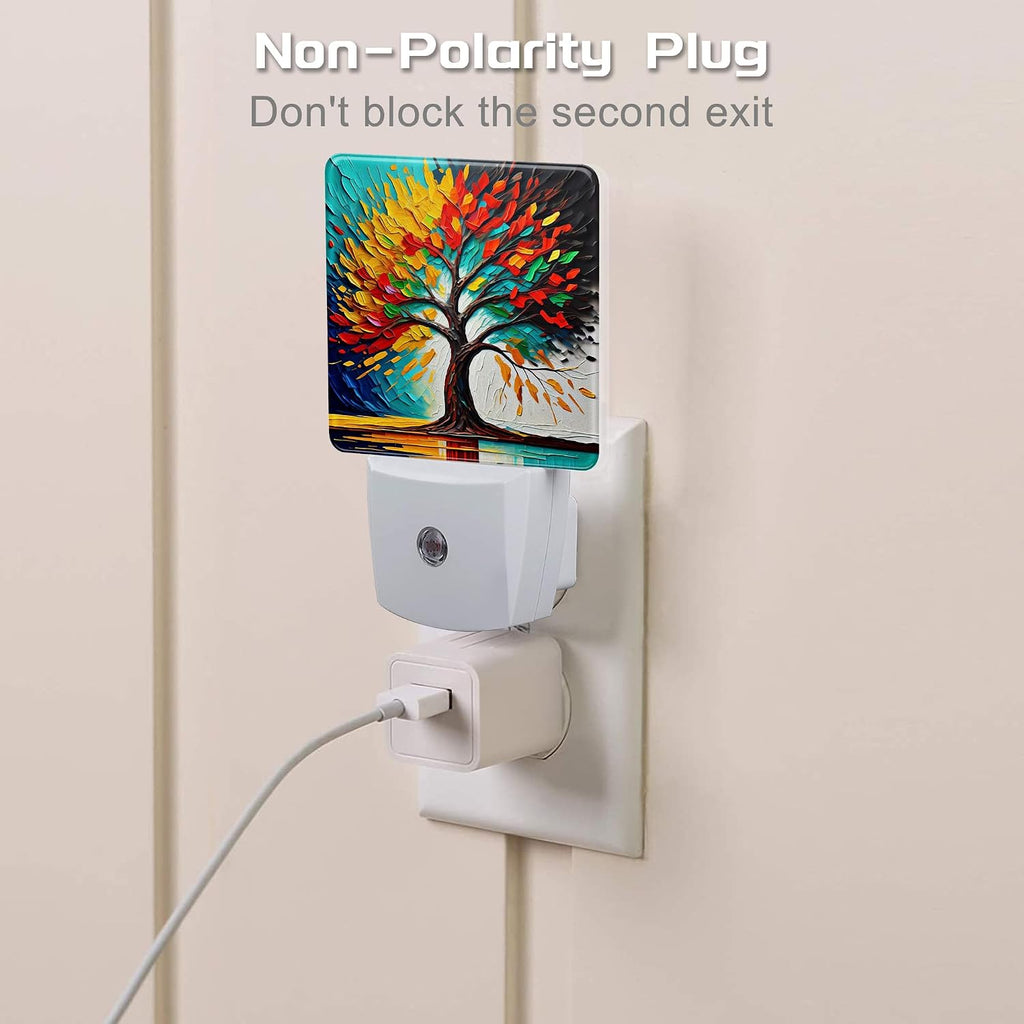 Colorful Life Tree Night Light Plug into Wall, Abstract Modern Artwork Oil Painting Dusk to Dawn Night Light Plug in,0.5w Energy Saving…
