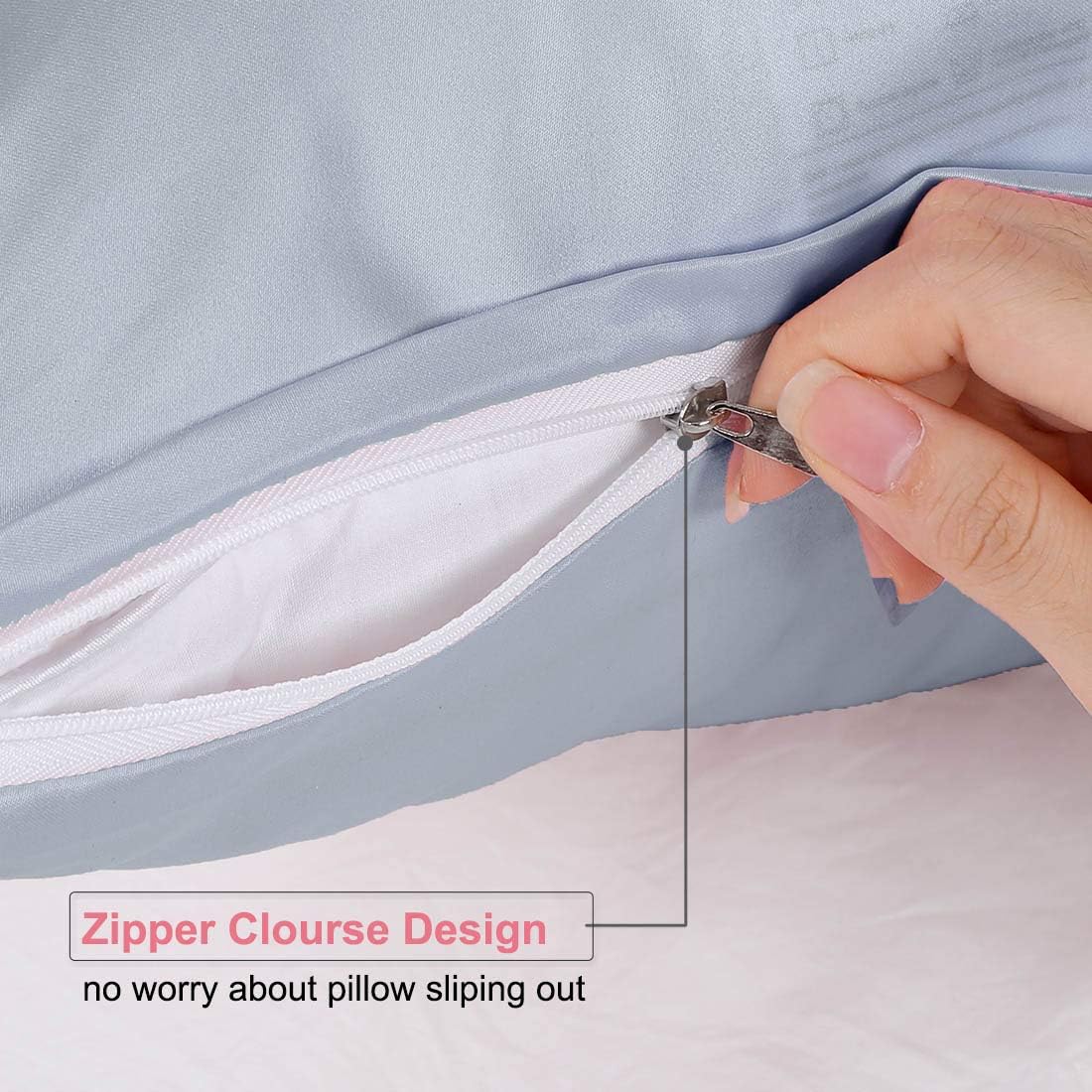 uxcell King Satin Pillowcase with Zipper, Super Soft and Luxury, Silky Pillow Cases Covers Set of 2, 21"x37", Silver