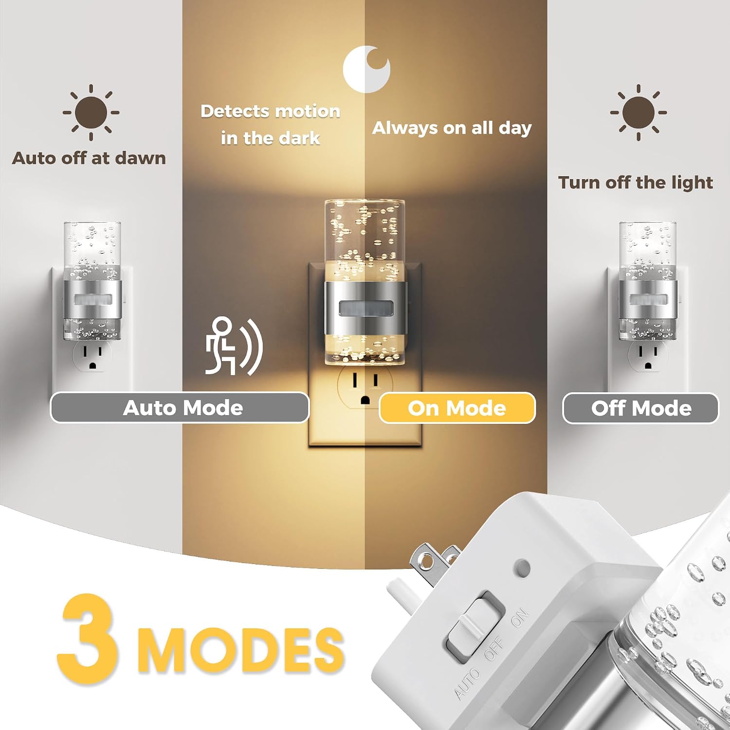 L LOHAS LED Motion Sensor Night Light, Dimmable Night Lights Plug into Wall, 3000K Night-Lights with 0-100 LM Adjustable, Acrylic Bubble…