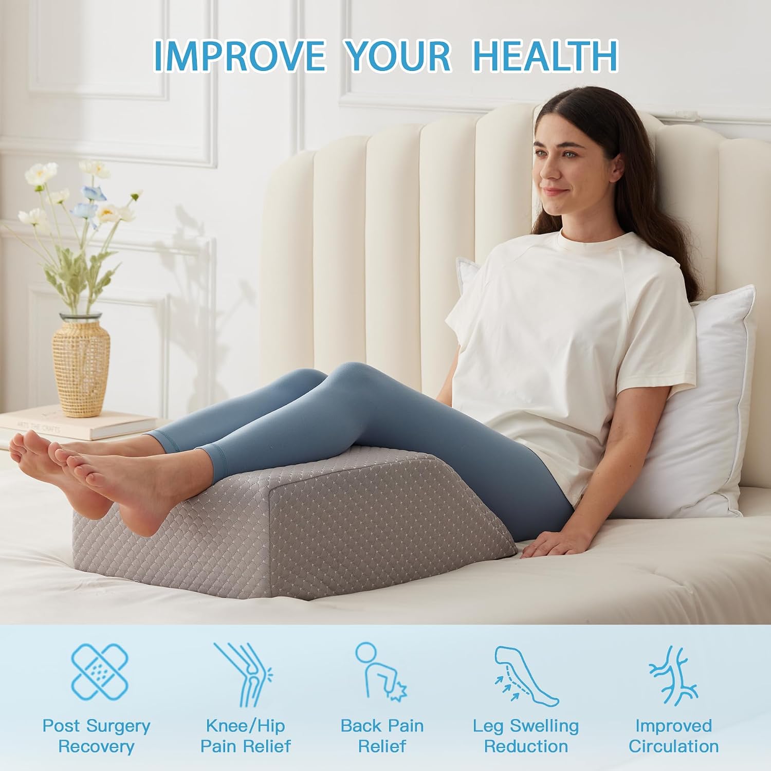 MEGCXIT Leg Pillow Elevation Blood Circulation, Leg Wedge for Elevation for Swelling, Leg Elevating Pillow for After Surgery, Memory Foam…