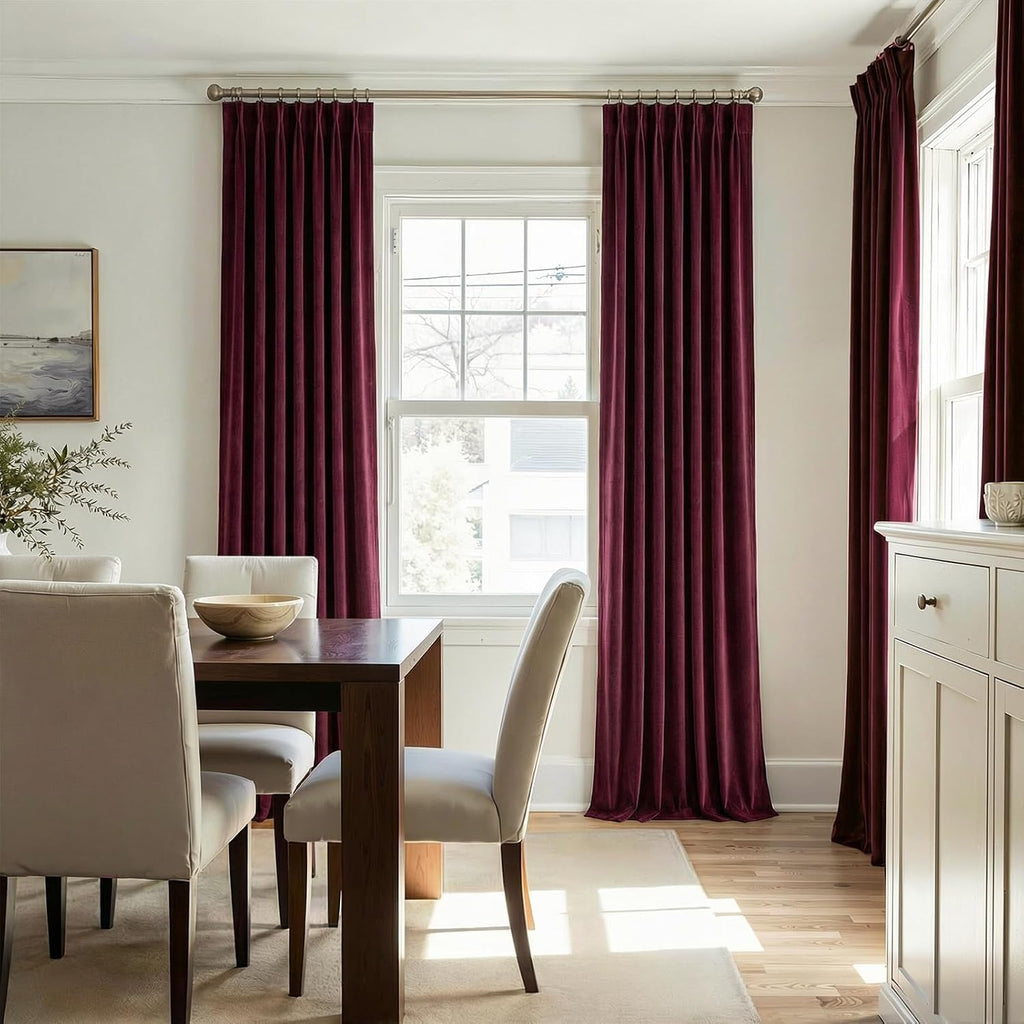 Drapenova 108 Inches Long Purple Velvet Curtains for Living Room Large Window Luxurious Vintage Room Darkening Pinch Pleated Curtain…