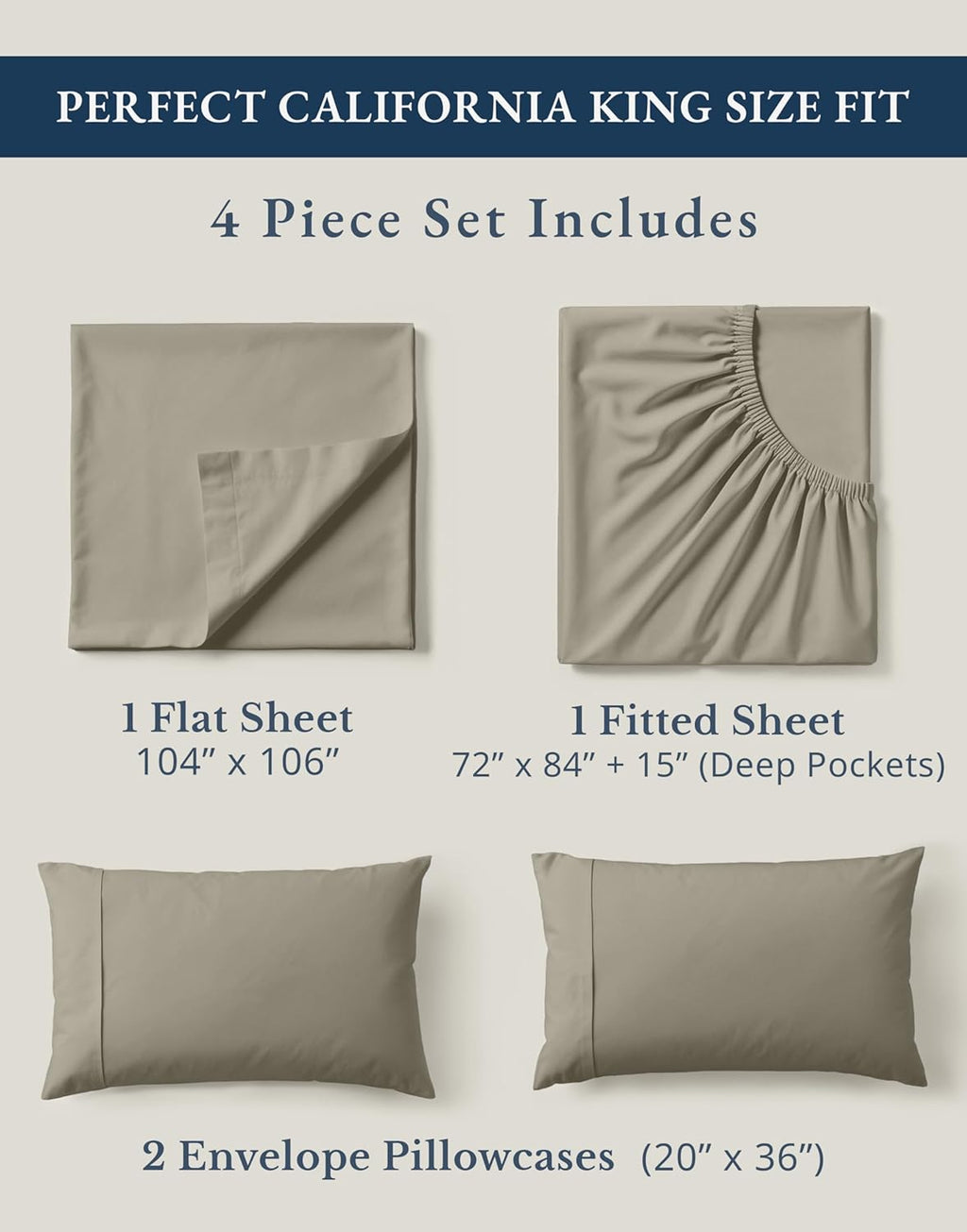 LaneLinen LANE LINEN 100% Organic Cotton California King Sheets Set, Fully Elasticized Reinforsed Seams in Fitted Pocket, Machine Washable…