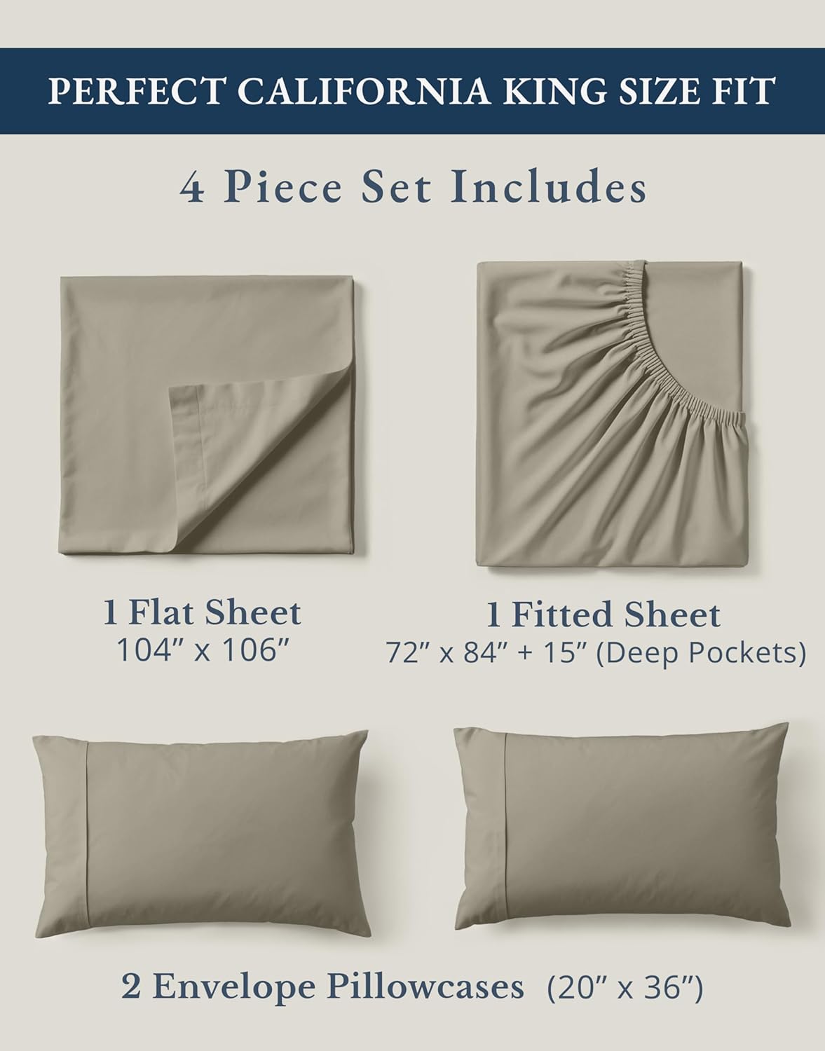 LaneLinen LANE LINEN 100% Organic Cotton California King Sheets Set, Fully Elasticized Reinforsed Seams in Fitted Pocket, Machine Washable…