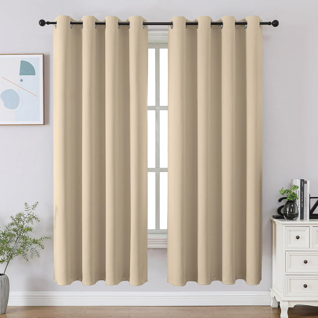 Cucraf Light Beige Blackout Curtains 63 inch Length 2 Panels Set, Room Darkening Drapes for Living Room Bedroom, Thermal Insulated Light Bl…