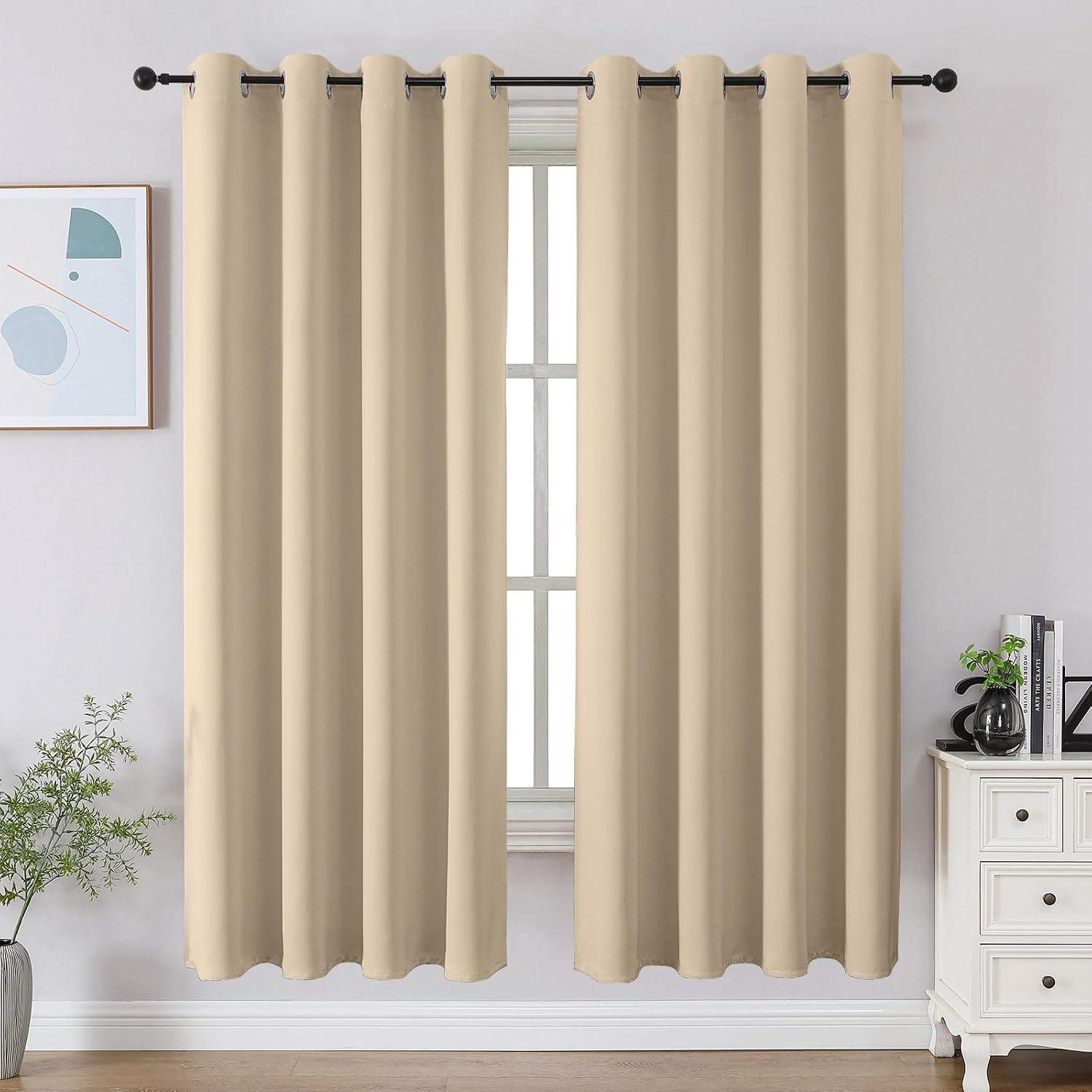 Cucraf Light Beige Blackout Curtains 63 inch Length 2 Panels Set, Room Darkening Drapes for Living Room Bedroom, Thermal Insulated Light Bl…