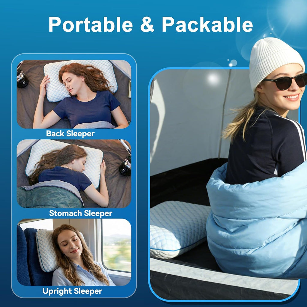 Iwacool Camping Pillow with Memory Foam-Compressible Medium Firm, Ultralight Cooling Travel Pillow, Outdoor Pillows Ideal for Backpacking,…
