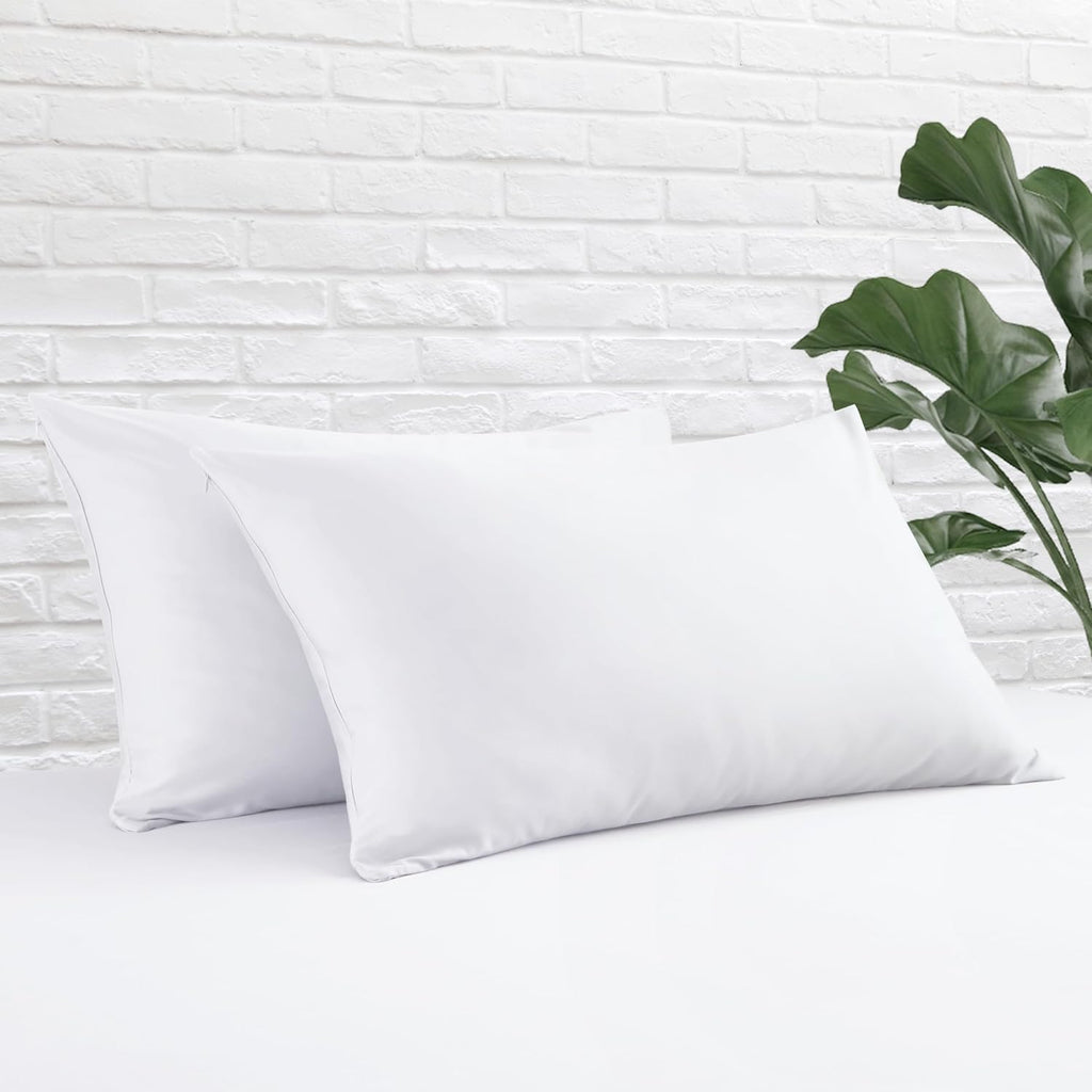 ZaizaiHome Standard Pillow Protector Set of 2, 100% Egyptian Cotton Pillow Cases with Zipper 400 Thread Count Sateen Weave Cotton White Pil…