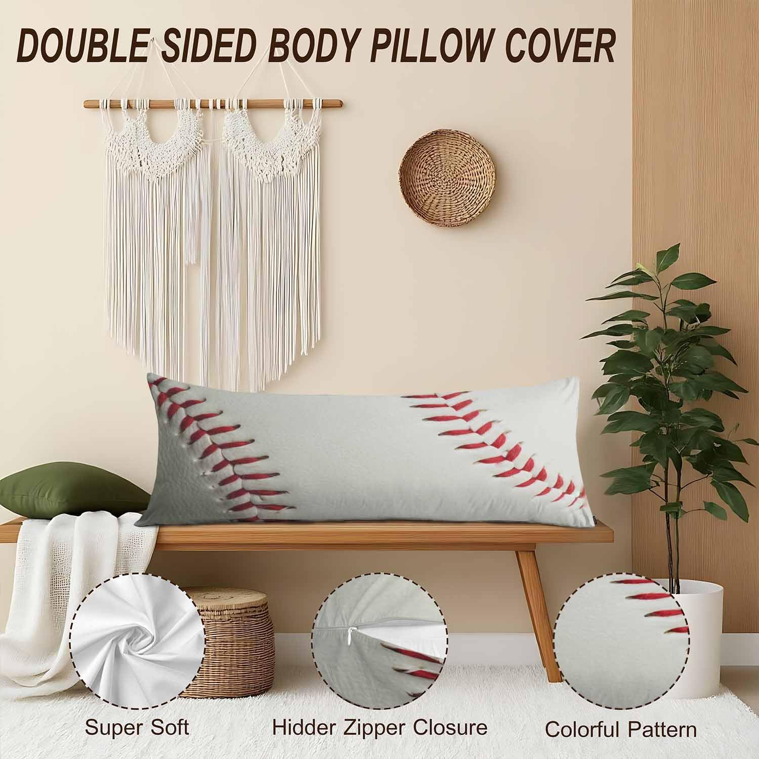 Baseball Rectangle Body Pillow Covers Baseball White Red Couch Body Pillow Pillowcase Decorative Home Body Pillows Bed Pillow Cushion…