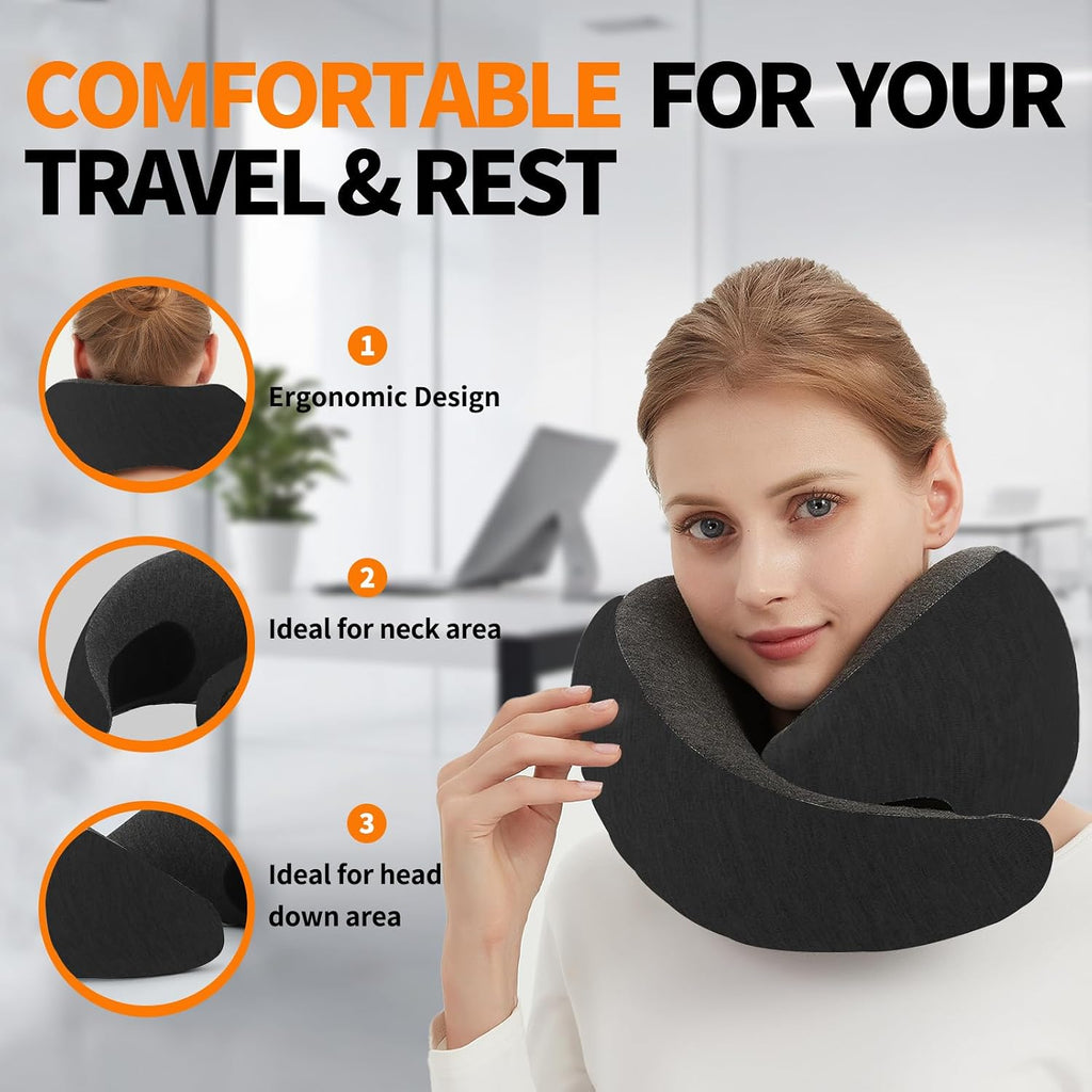 Travel Neck Pillow for Airplane – Memory Foam 360° Support Compact Design Ergonomic Flight Pillow for Sleeping & Neck Support Portable…