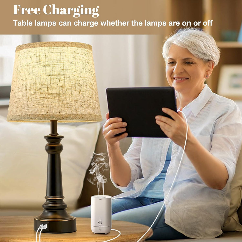 EJIAXIN Touch Lamps for Nightstand Set of 2 - Black Table Lamp for Bedroom Dimmable Bedside Lamp with USB C+A Ports - Lamps for Night…