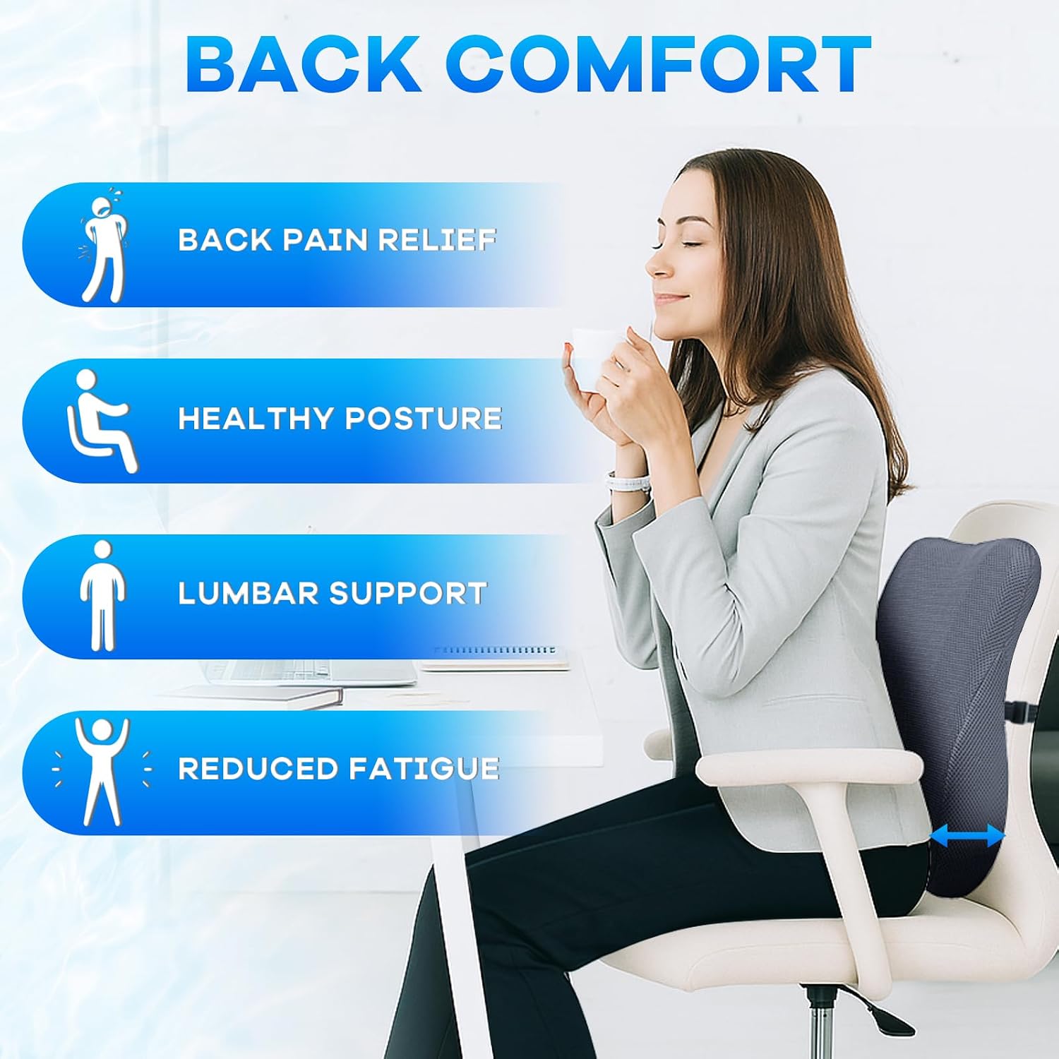 Watshyon Gel Seat Cushion & Lumbar Support Pillow Set, Cooling Memory Foam for Coccyx & Sciatica, Ergonomic Desk Chair Cushion with…