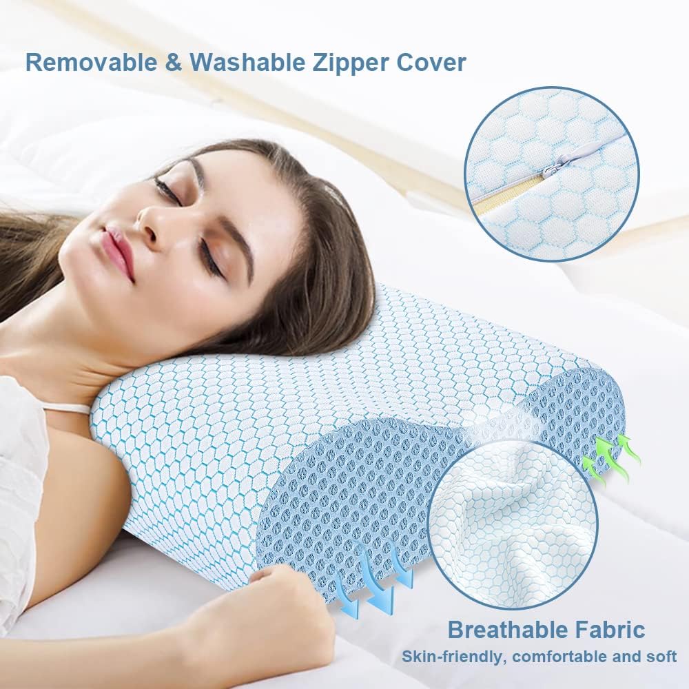 AnvoHome Anvo Memory Foam Pillow, Neck Contour Cervical Orthopedic Bed Pillow for Sleeping Side Back Stomach Sleeper, Ergonomic Design for…