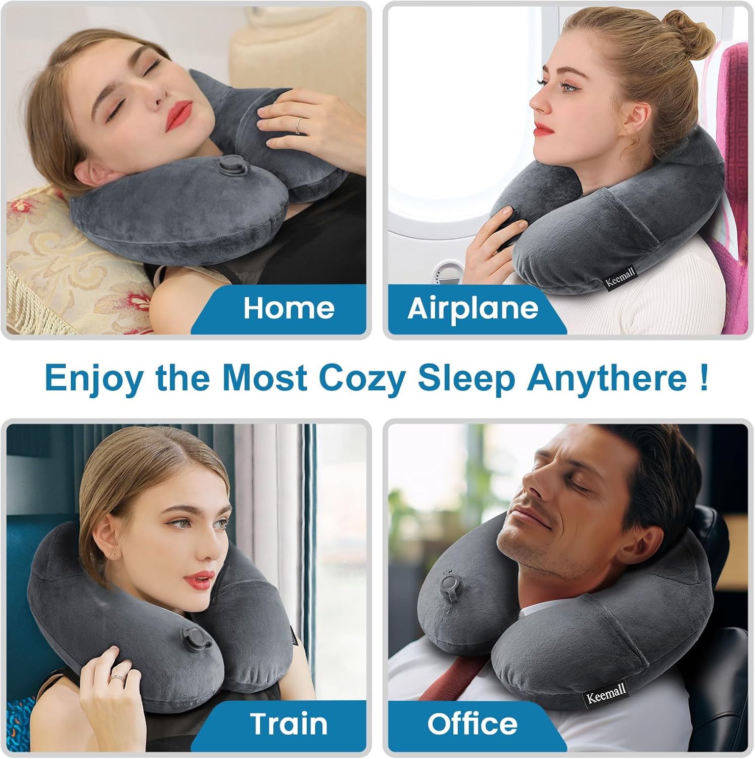 Keemall Inflatable Travel Pillows for Airplanes, Easy Blow Up Inflatable Travel Neck Pillows for Air Travel Sleeping Long Flight, Comfort…