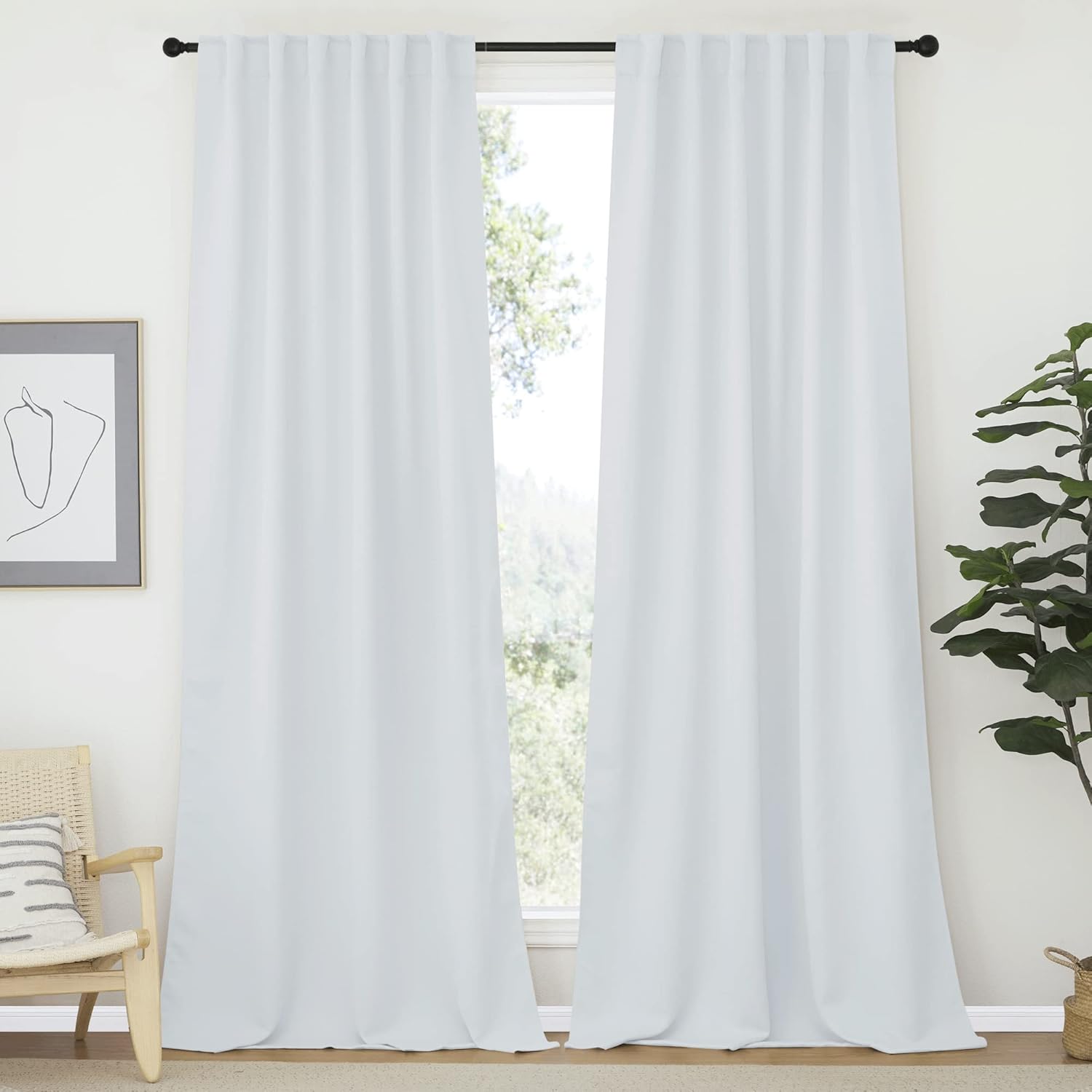 Nicetown Living Room Darkening Curtain Panels - (Greyish White Color) W52 x L95, 2 PCs, Back Tab/Rod Pocket Room Darkening Window Treatment…