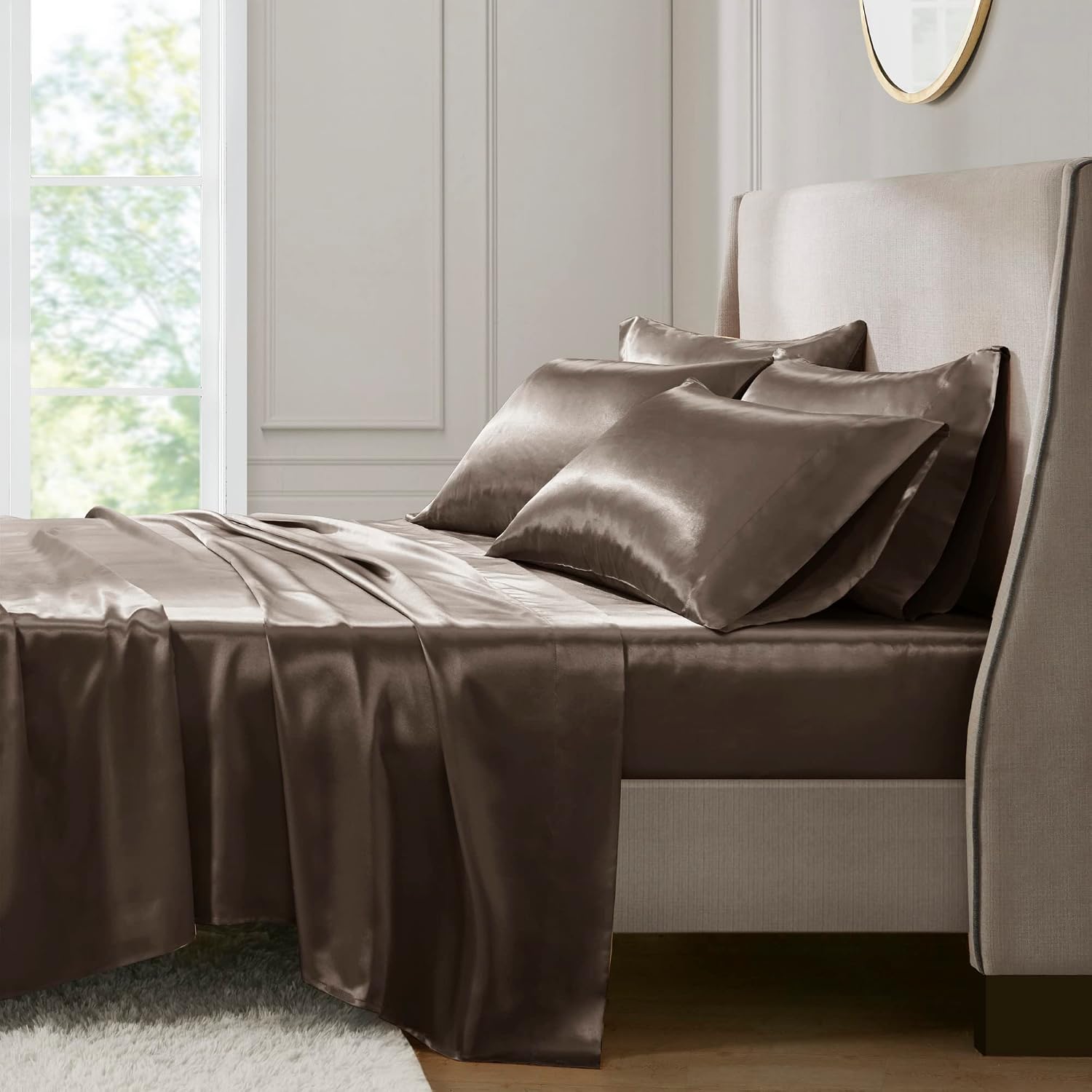 Madisonpark Madison Park Essentials Satin Sheet Set Luxury and Silky with Natural Sheen, Elastic 14" Pocket fits up to 16" Mattress, All Ar…