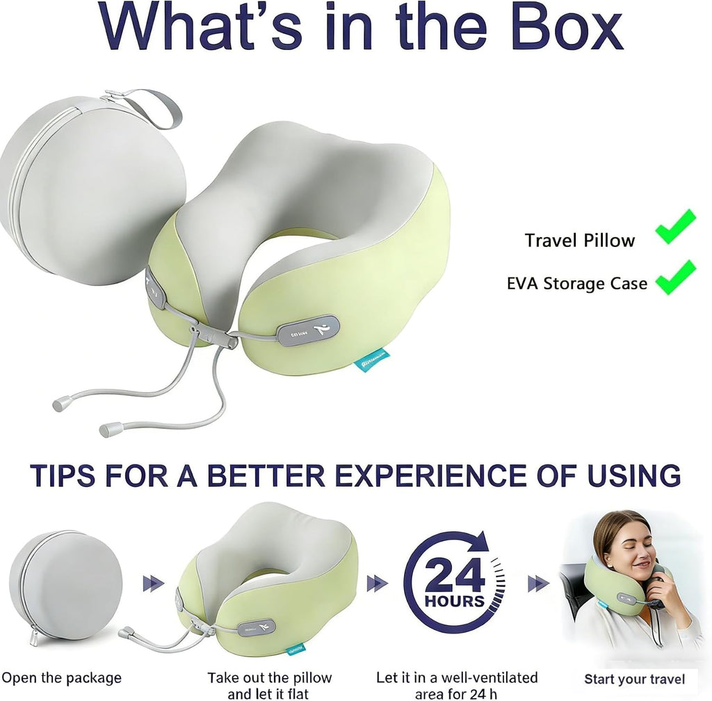 Travel Pillow with Cool Material, Neck Pillow for Traveling 100% Pure Memory Foam, Travel Neck Pillow with Hard Case, Airplane Pillow for…