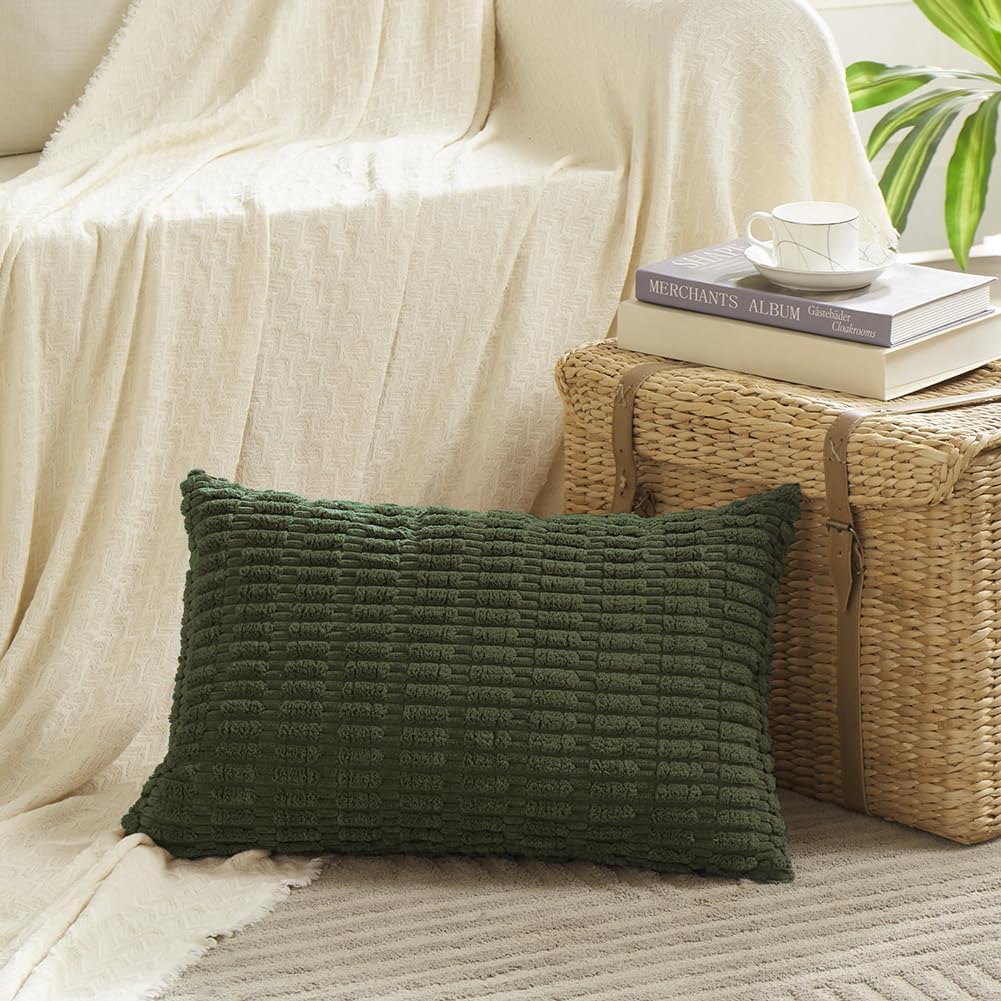 Fancy Homi Decorative Throw Pillow Covers for Bed Couch Bedroom Bench, Soft Corduroy Solid Pillow Case, Rustic Farmhouse Boho Room…