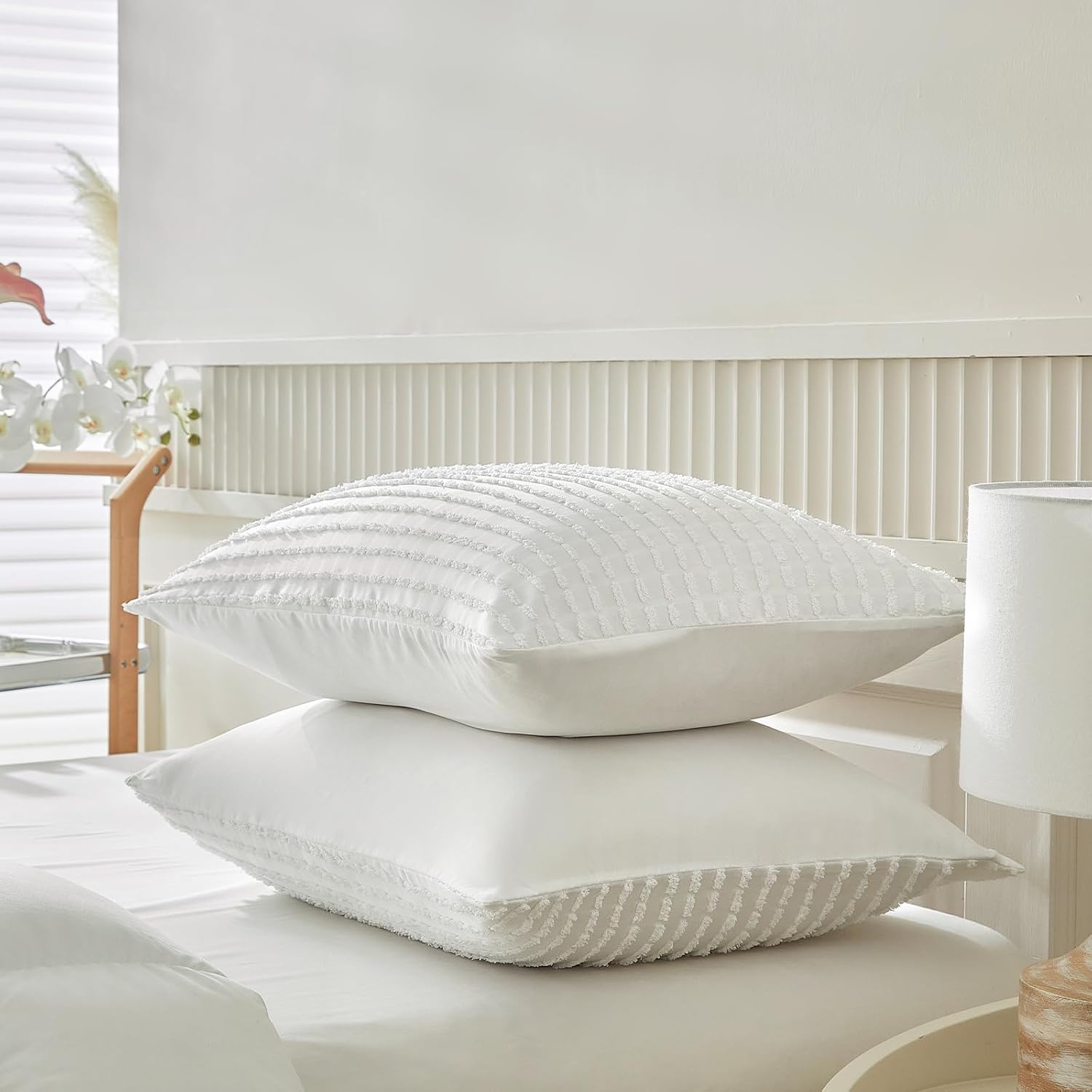 Warmdern White Pillow Covers King Pillow Cases Soft Microfiber Pillow Cases Set of 6 Boho Textured Pillowcase with Envelope Closure(White,…