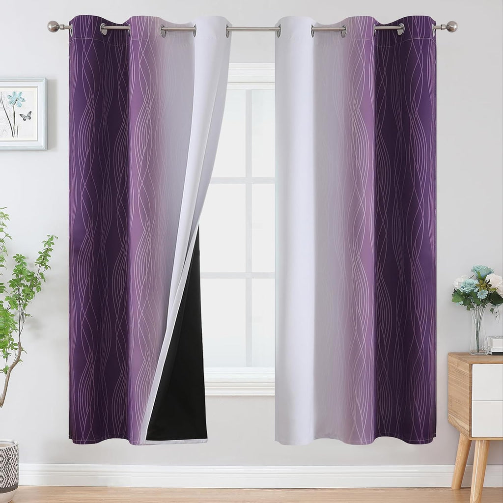Estelartextiler Estelar Textiler Purple and Greyish White Ombre Blackout Curtains 72 Inches Length for Bedroom, Thermal Insulated Light Blo…