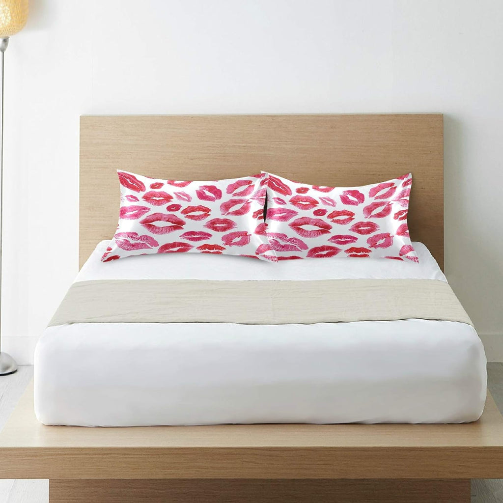 Blueangle Sexy Red Lips Satin Pillowcase for Hair and Skin Silk Pillowcase, King Size(20x40 inches) - Satin Pillow Covers with Envelope…