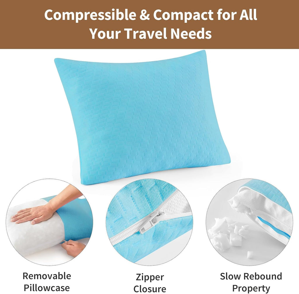 Small Shredded Memory Foam Pillow, Camping Pillow Travel Pillow - Compressible Medium Firm, Breathable Cover, Ideal Backpacking Hiking…