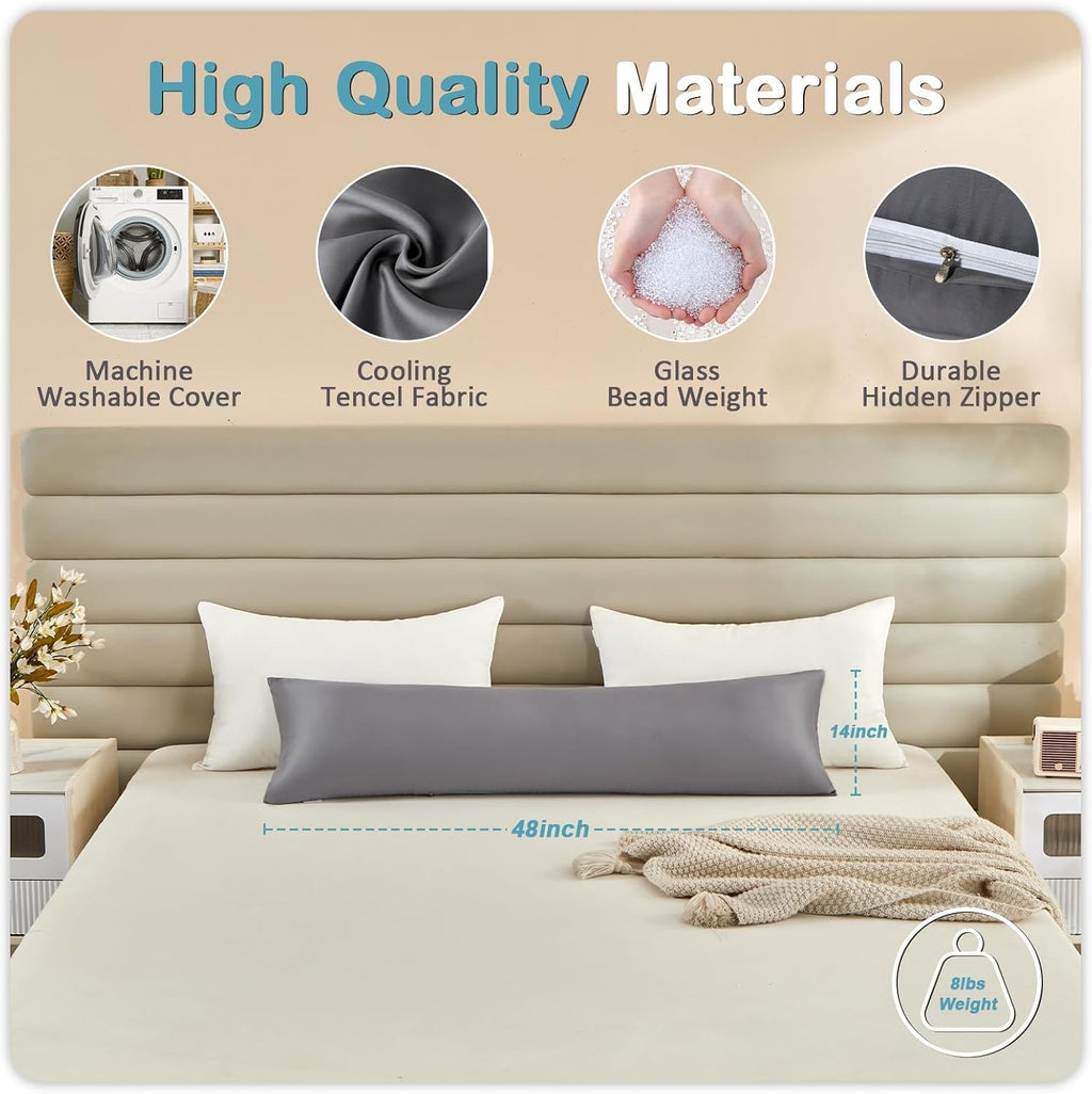 Mioto Cooling Weighted Body Pillow with Tencel Cover(48" x 14") 8.5lbs - Quilted Glass Beads Body Pillows for Better Sleep, Weighted Pillow…