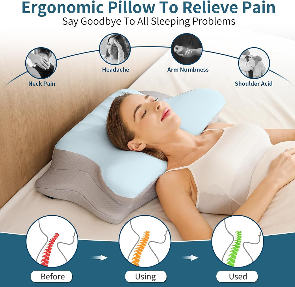Ylekto Cervical Neck Pillow for - Ergonomic Memory Foam Pillows for Sleeping, Cooling Side Sleeper Pillow for Neck Support, Contour Orthope…