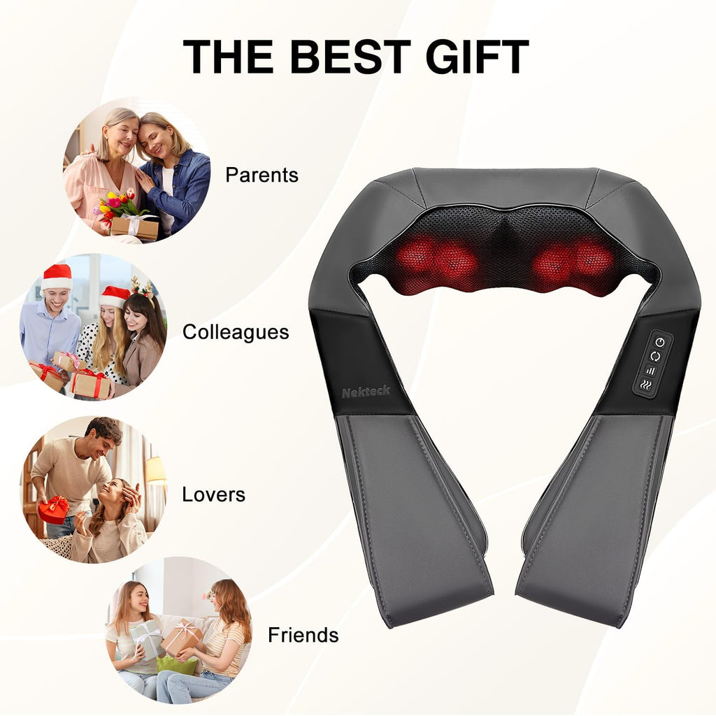 Nekteck Shiatsu Neck Massager with Heat for Deep Tissue, 2026 Upgraded 3D Back Shoulder Kneading Massage Pillow, Body Muscle Relaxation Too…