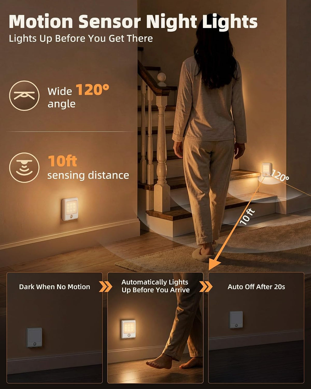 EZVALO 4-Pack Rechargeable Battery Night Light with Motion Sensor, Stick-On LED Stair Light with 3 Color Temps, Magnetic, Dimmable…