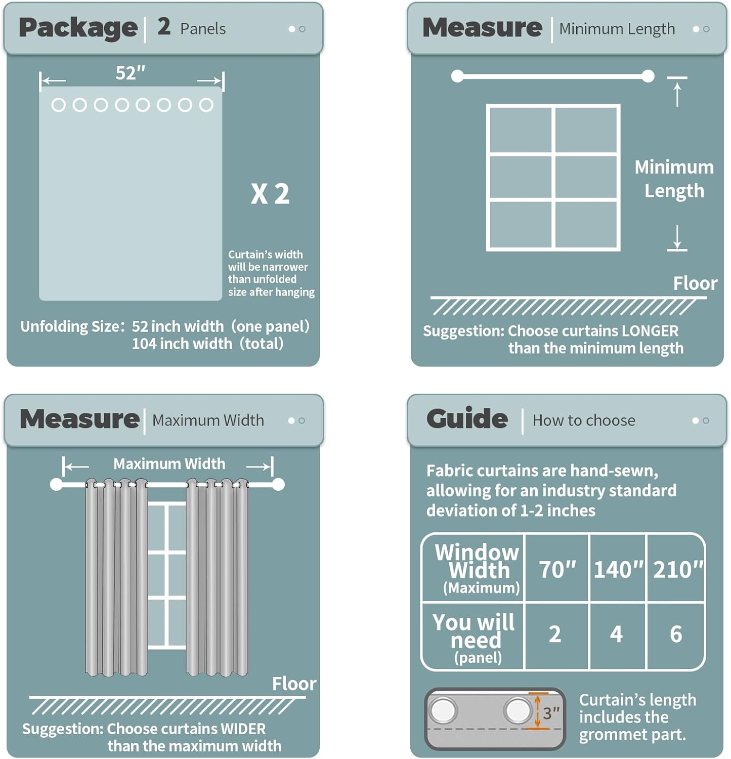 BGment Blackout Curtains - Grommet Thermal Insulated Room Darkening Bedroom and Living Room Curtains, Set of 2 Panels (52 x 63 Inch, Steel…