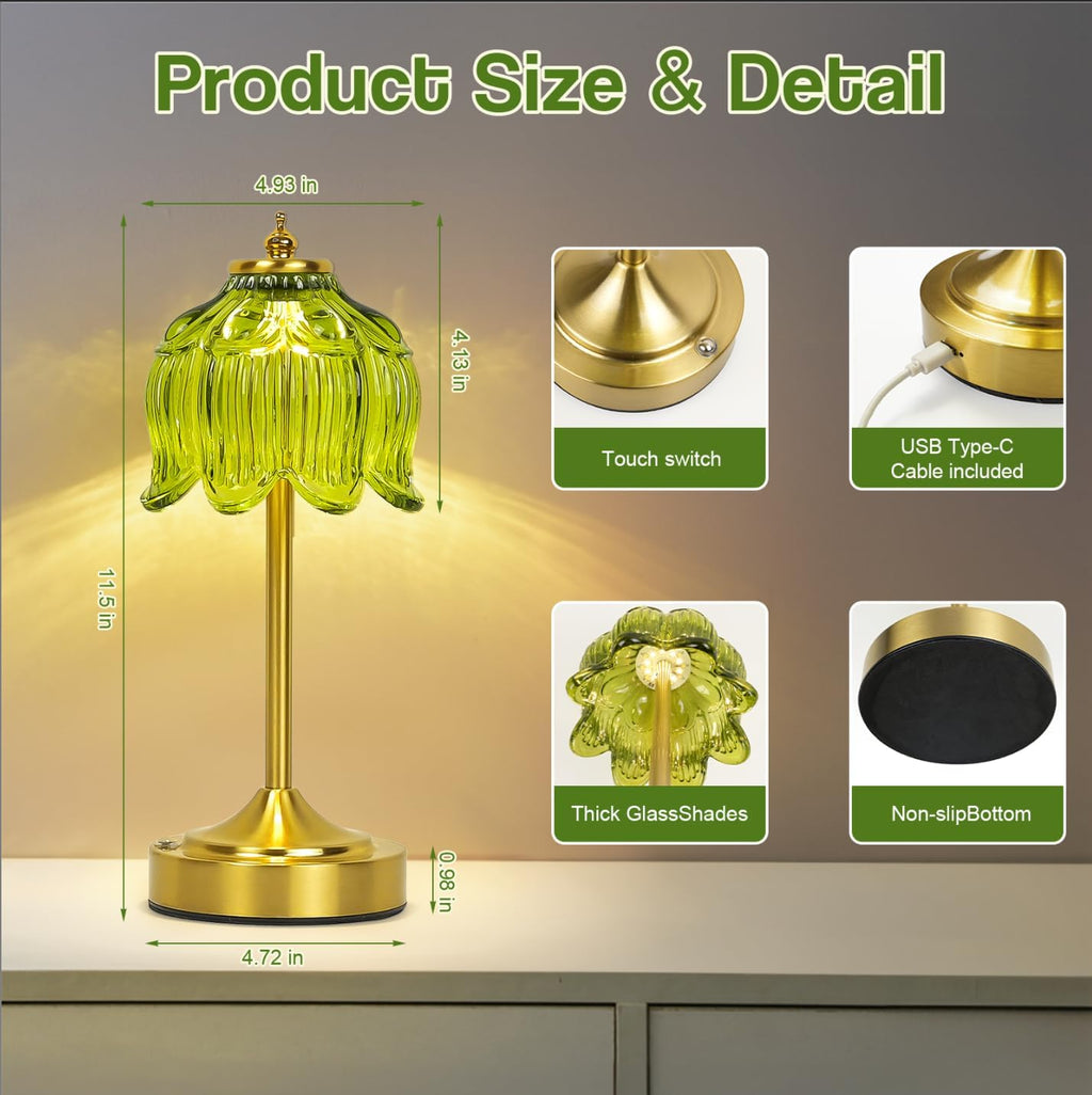Cordless Lotus Flower Table Lamp, 5200mAh Rechargeable Battery Operated Portable Lamp, 3-Color Dimmable Touch Control Small Desk Lamp for…