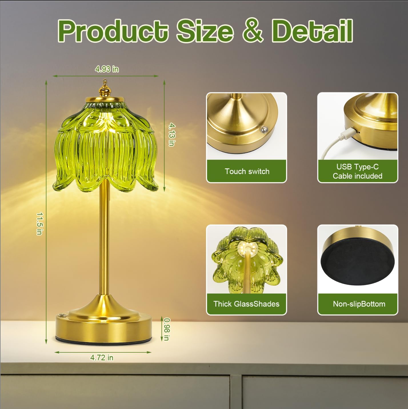 Cordless Lotus Flower Table Lamp, 5200mAh Rechargeable Battery Operated Portable Lamp, 3-Color Dimmable Touch Control Small Desk Lamp for…